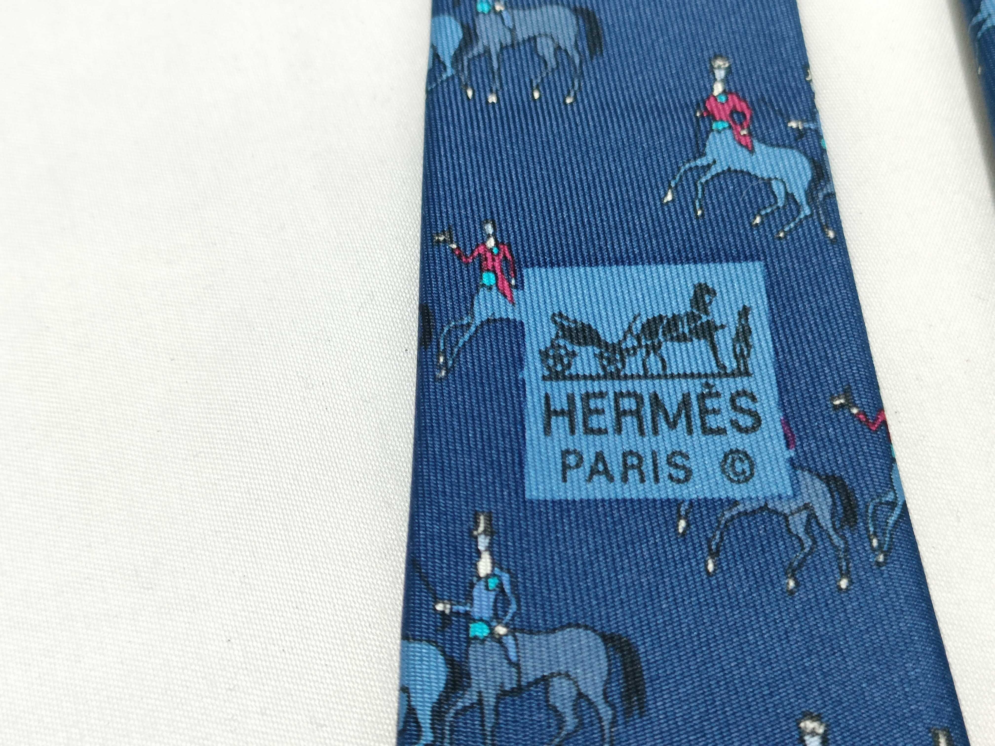 Hermes Blue Silk Equestrian Motif Necktie