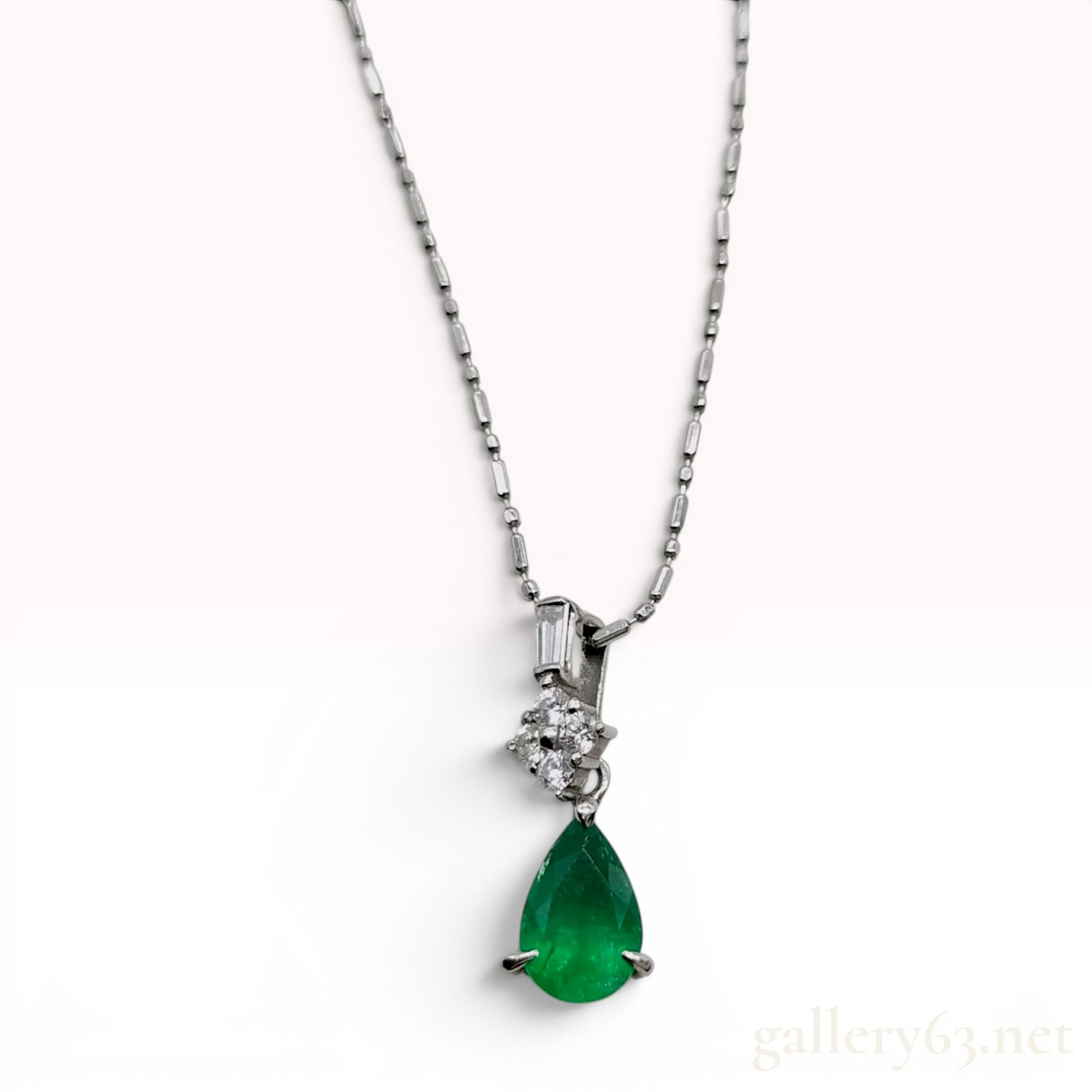 Platinum Emerald and Diamond Pendant Necklace