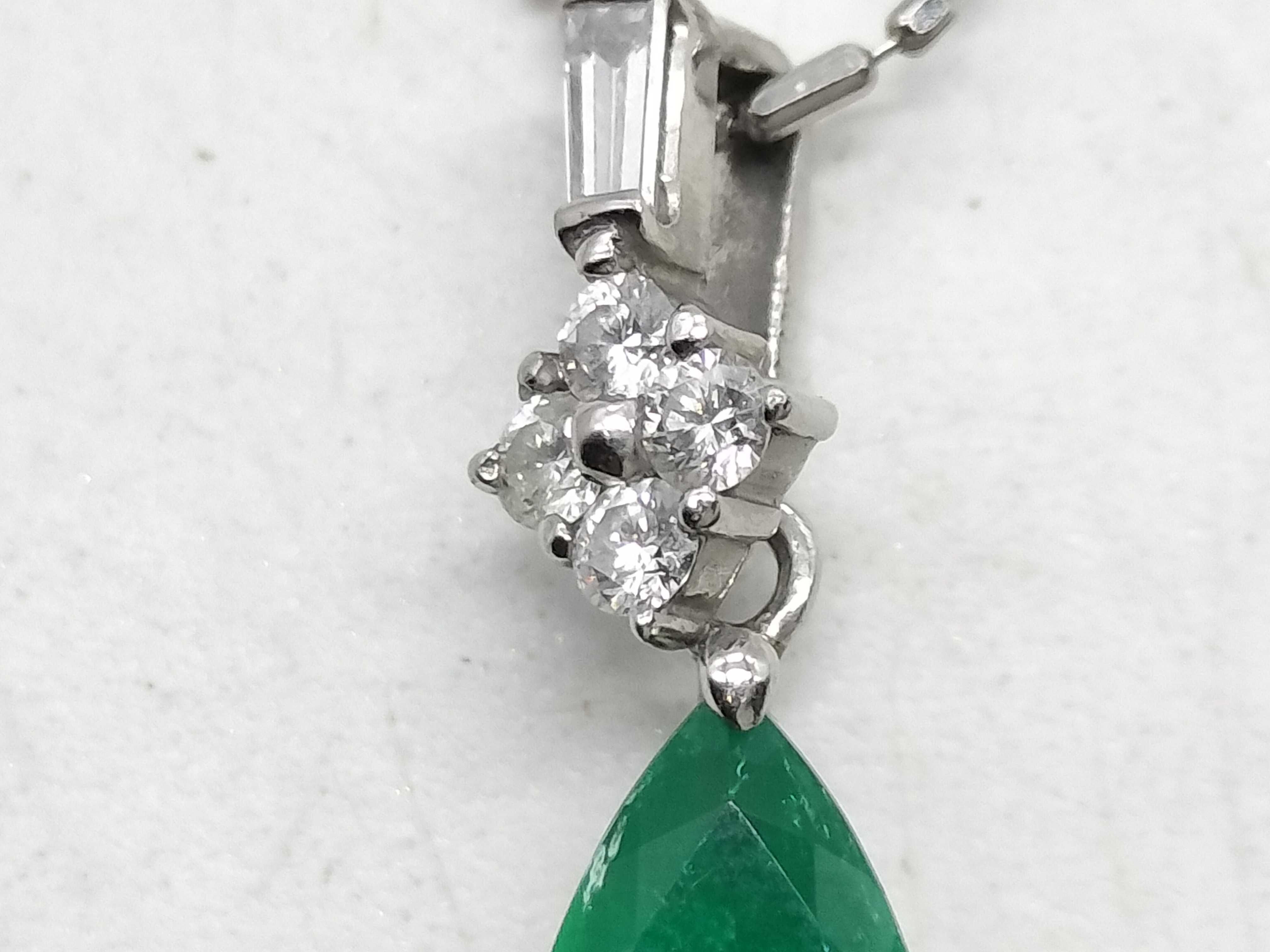 Platinum Emerald and Diamond Pendant Necklace