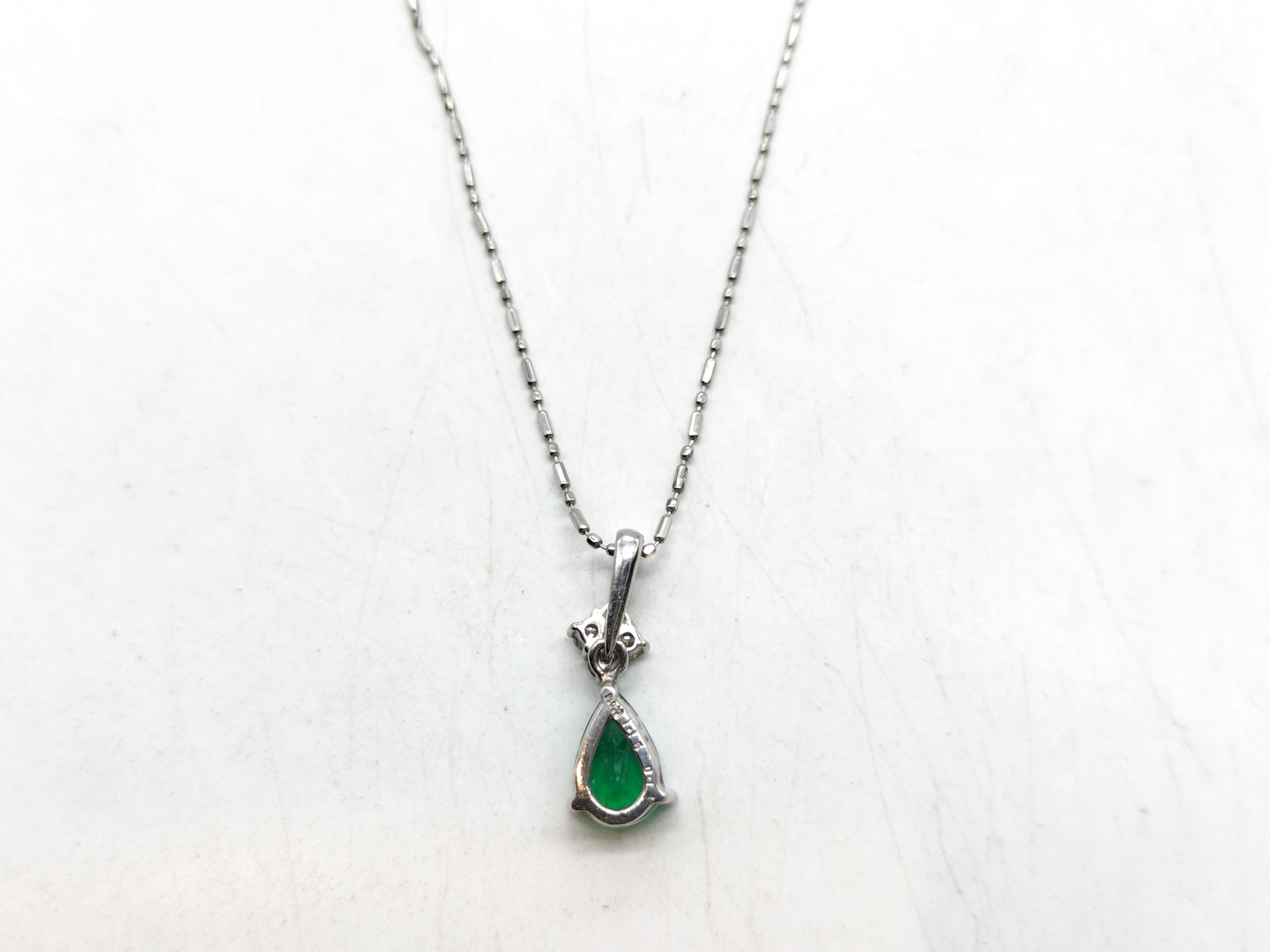 Platinum Emerald and Diamond Pendant Necklace