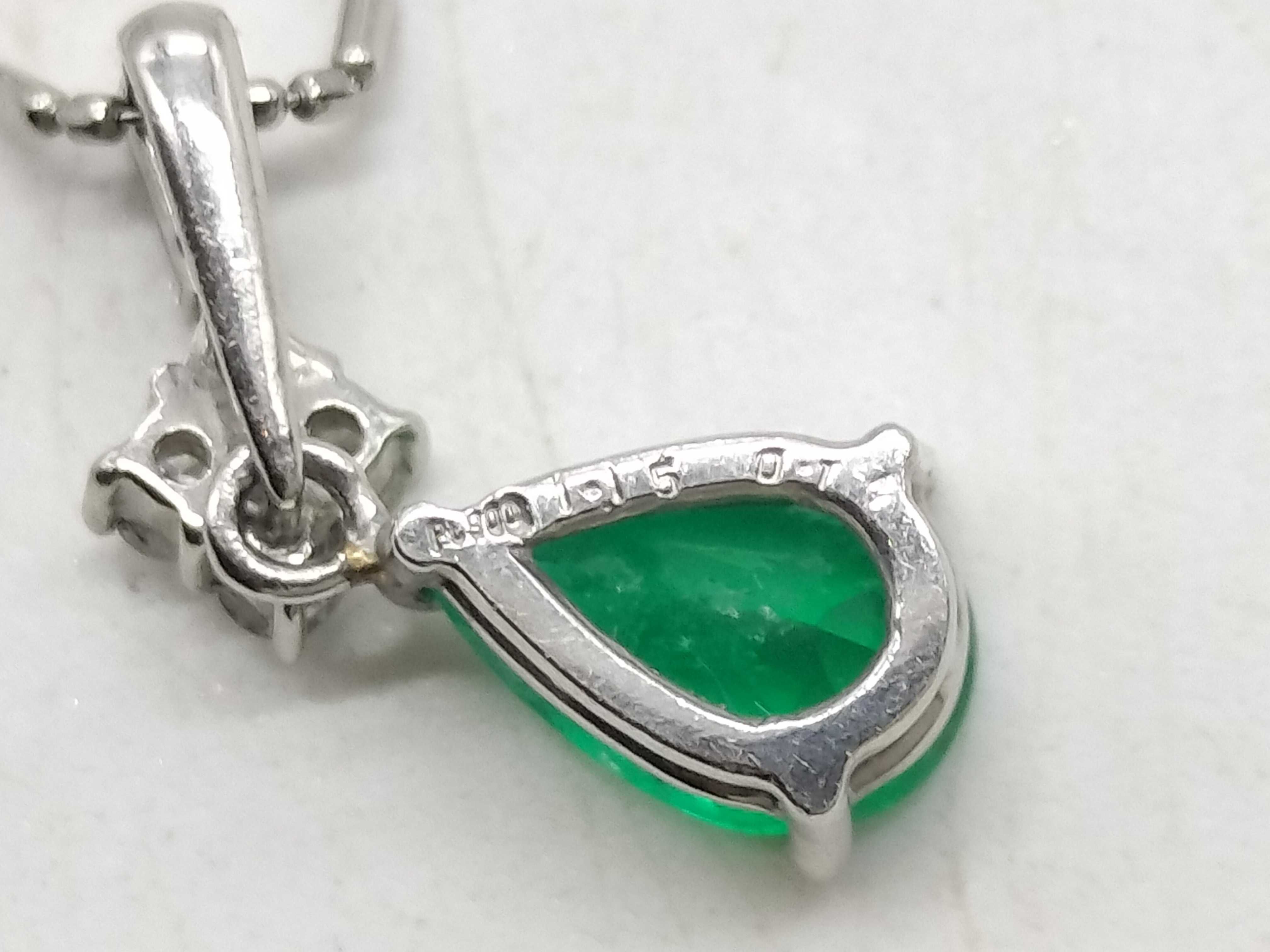 Platinum Emerald and Diamond Pendant Necklace