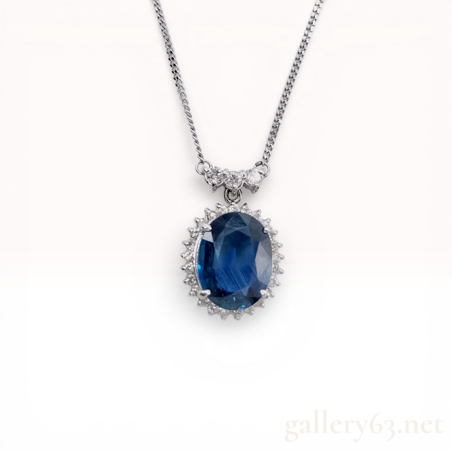 flag - add more phtoos , Platinum 2.83ct Natural Sapphire and Diamond Halo Pendant Necklace