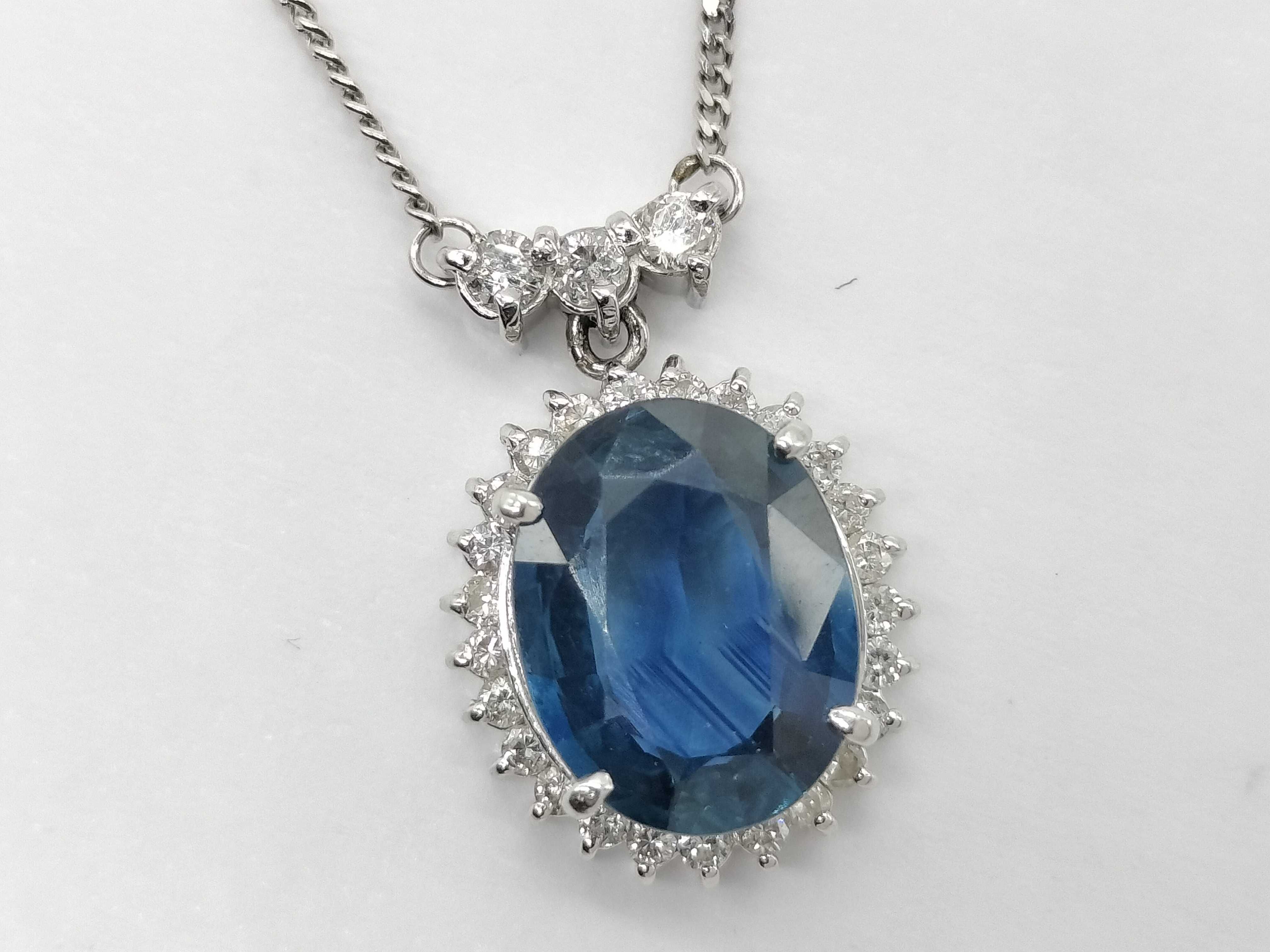 flag - add more phtoos , Platinum 2.83ct Natural Sapphire and Diamond Halo Pendant Necklace