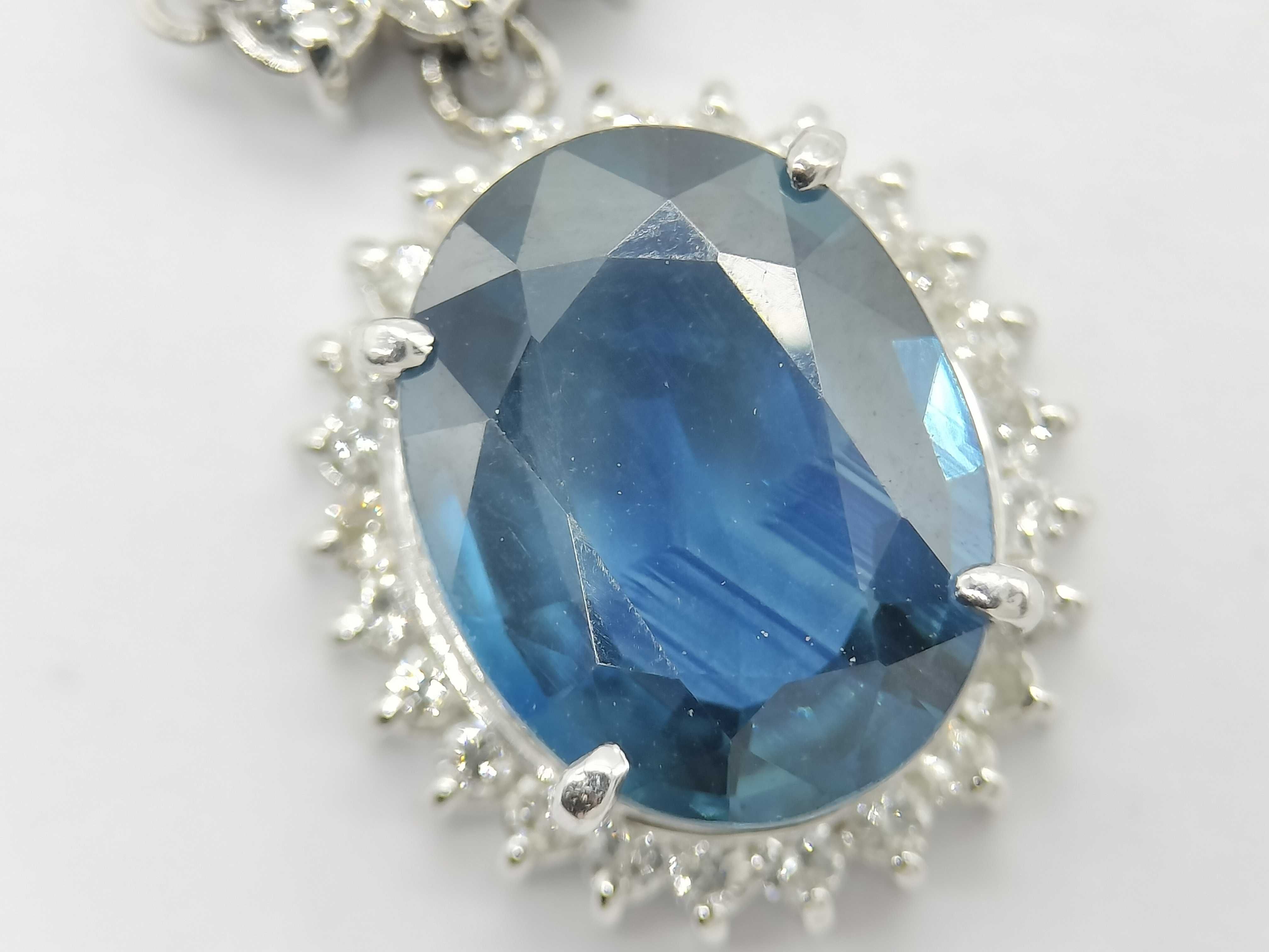 flag - add more phtoos , Platinum 2.83ct Natural Sapphire and Diamond Halo Pendant Necklace