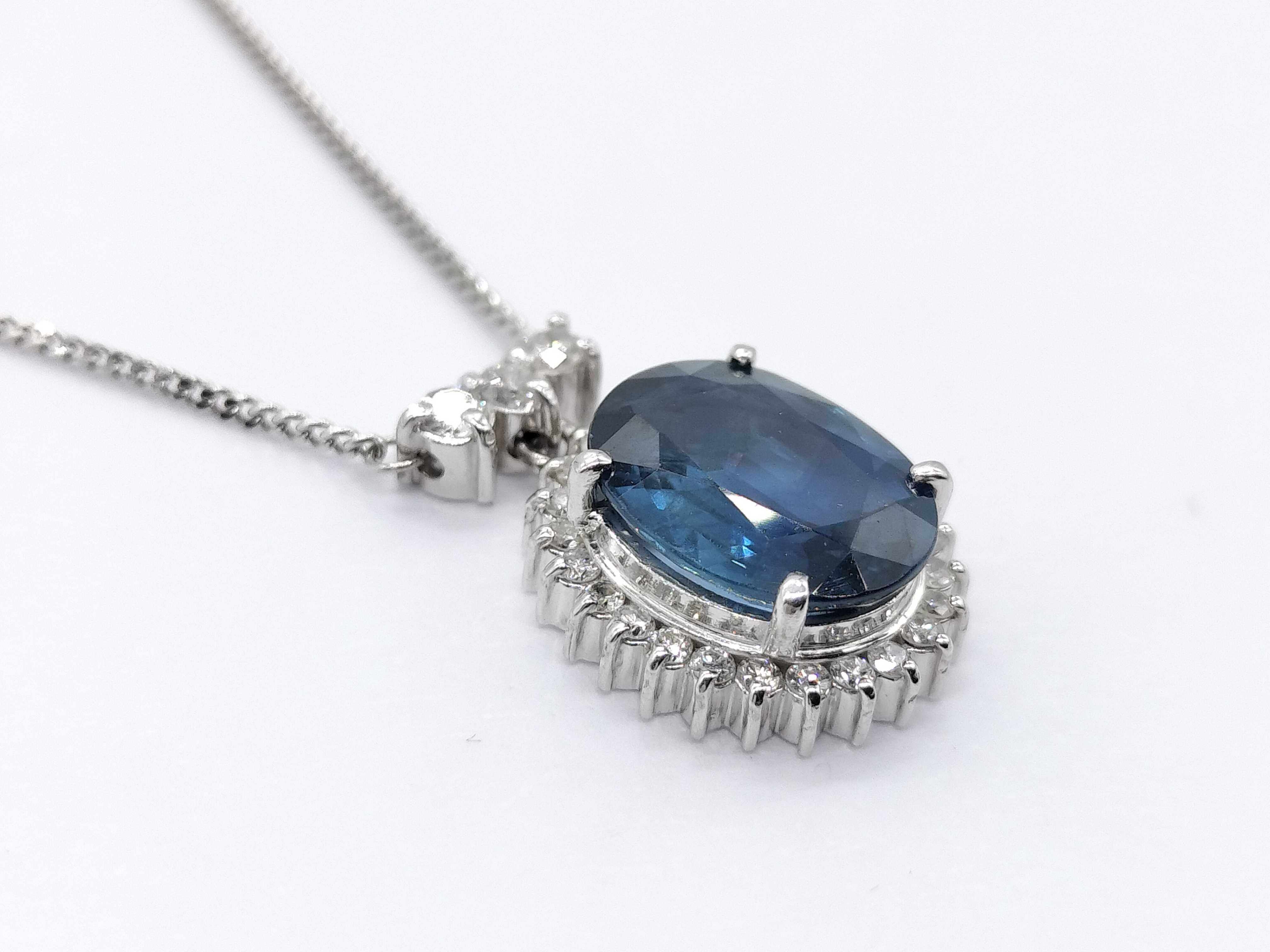 flag - add more phtoos , Platinum 2.83ct Natural Sapphire and Diamond Halo Pendant Necklace
