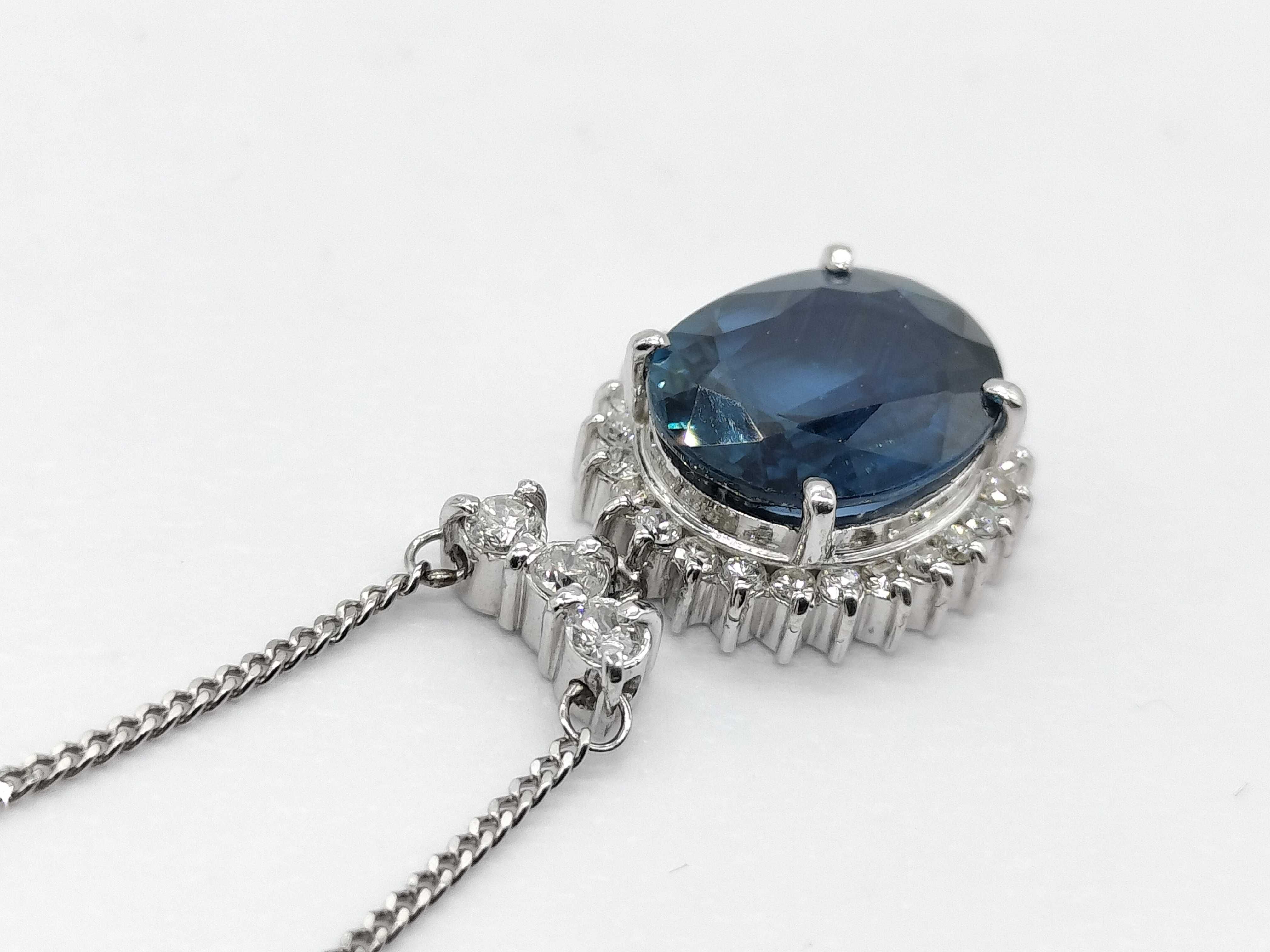 flag - add more phtoos , Platinum 2.83ct Natural Sapphire and Diamond Halo Pendant Necklace