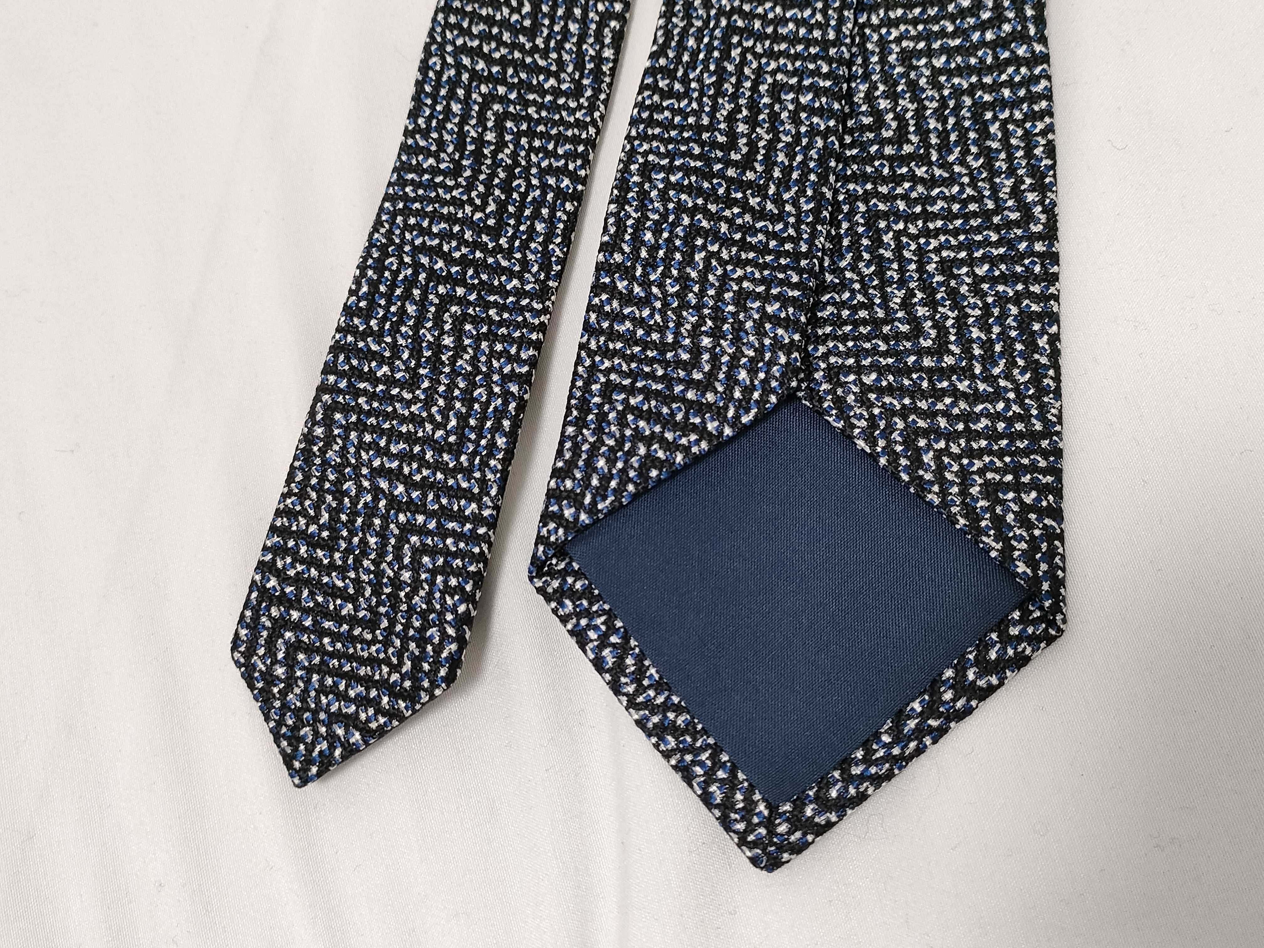 Bottega Veneta Blue and Black Zigzag Woven Necktie