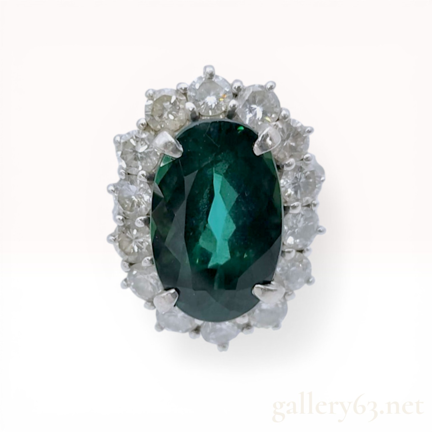 Platinum 4.60ct Chrome Tourmaline and 1.22ctw Diamond Halo Cocktail Ring