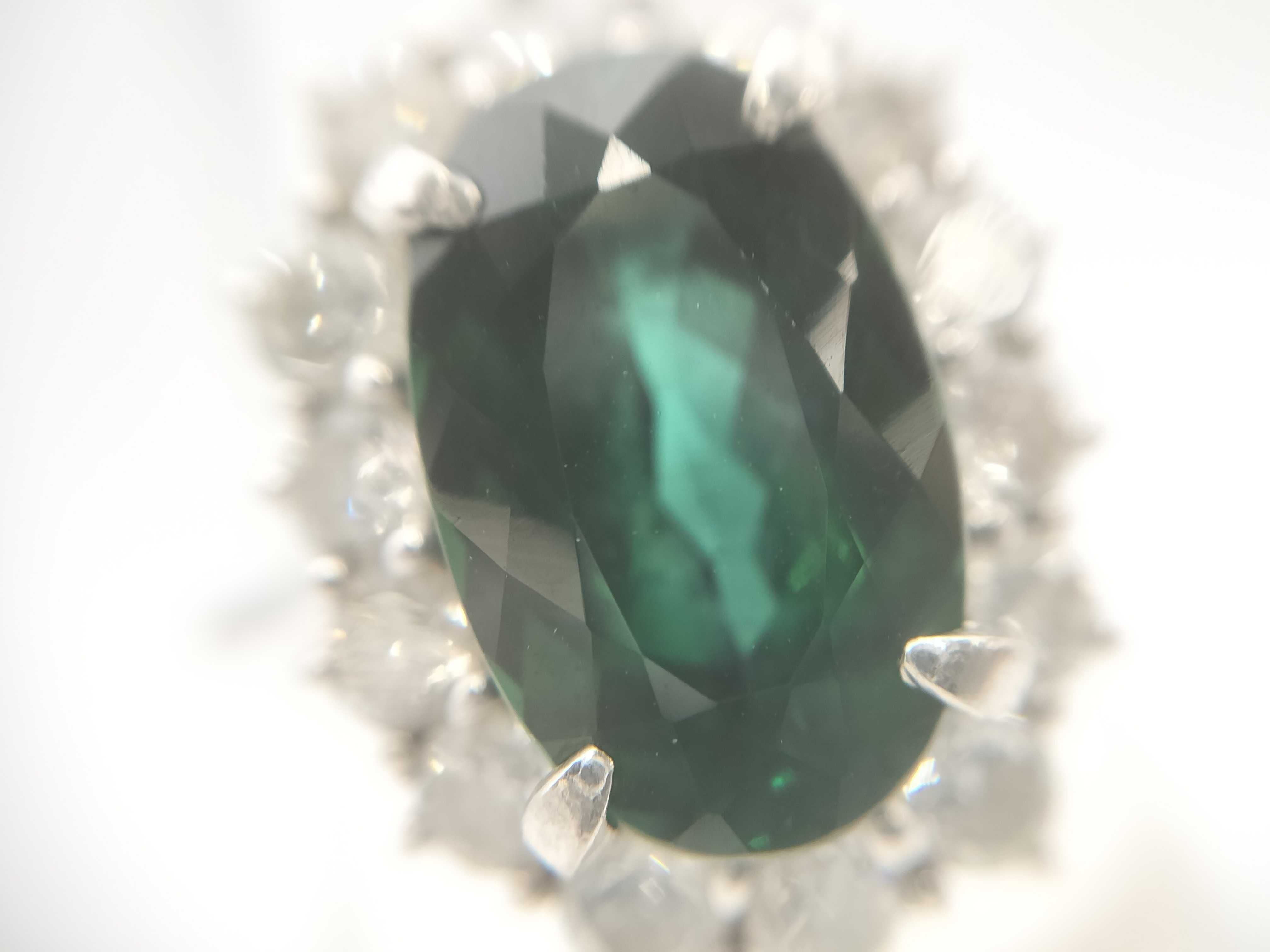 Platinum 4.60ct Chrome Tourmaline and 1.22ctw Diamond Halo Cocktail Ring