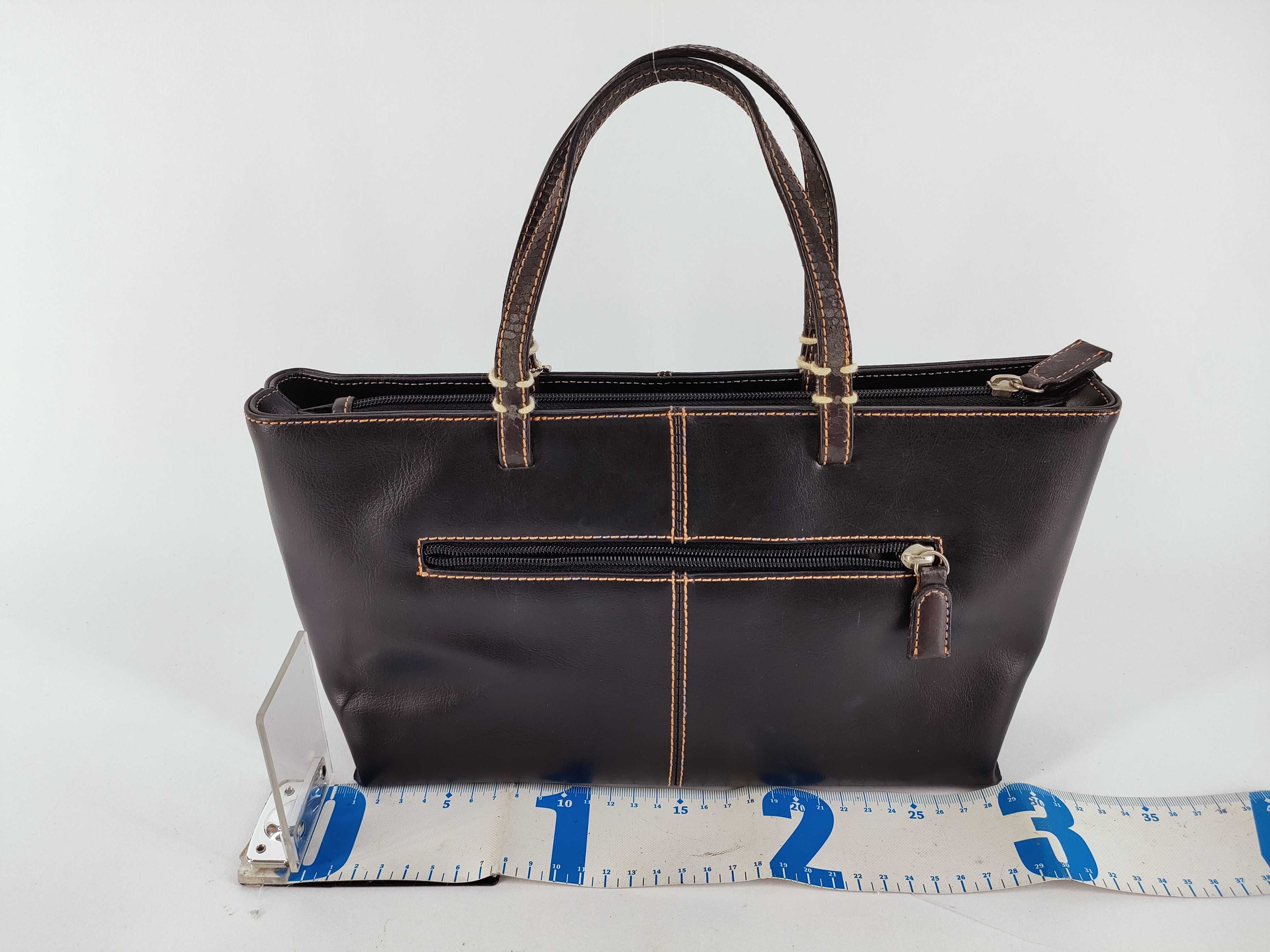 Valentino Bertini Dark Brown Leather Tote Bag with Textured Handles