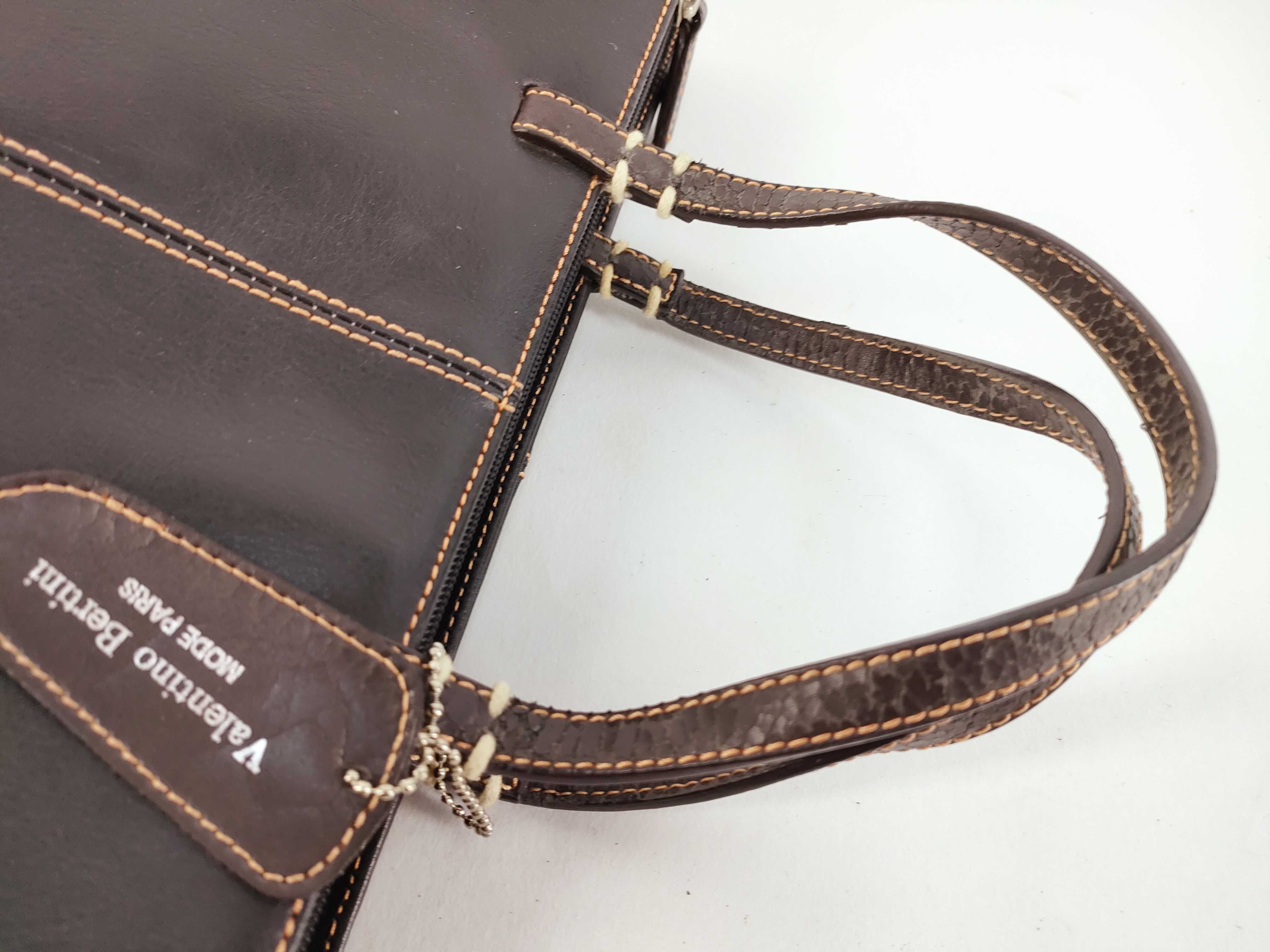 Valentino Bertini Dark Brown Leather Tote Bag with Textured Handles