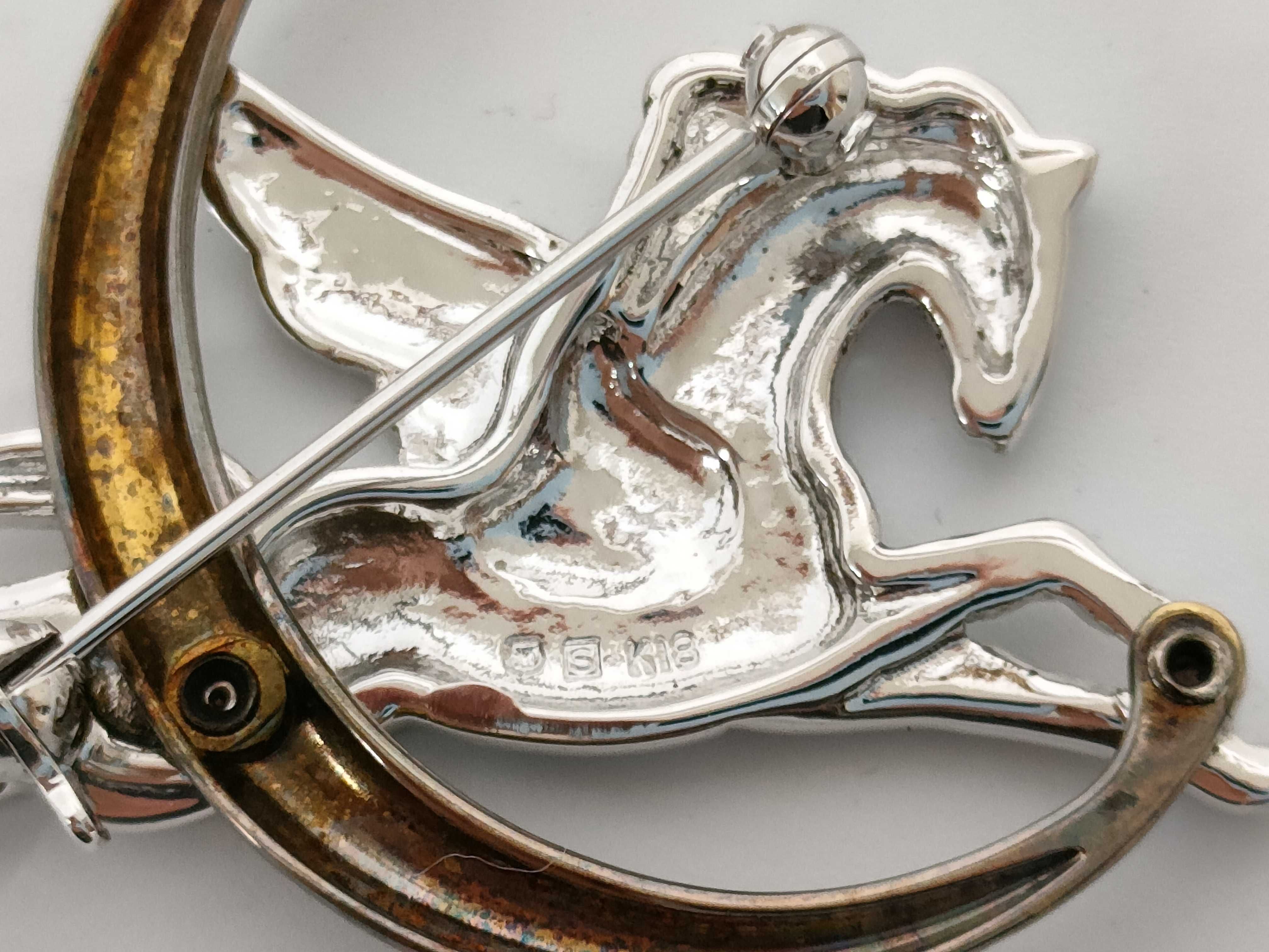 Mikimoto 18K Gold and Sterling Pegasus and Crescent Moon Pearl Brooch