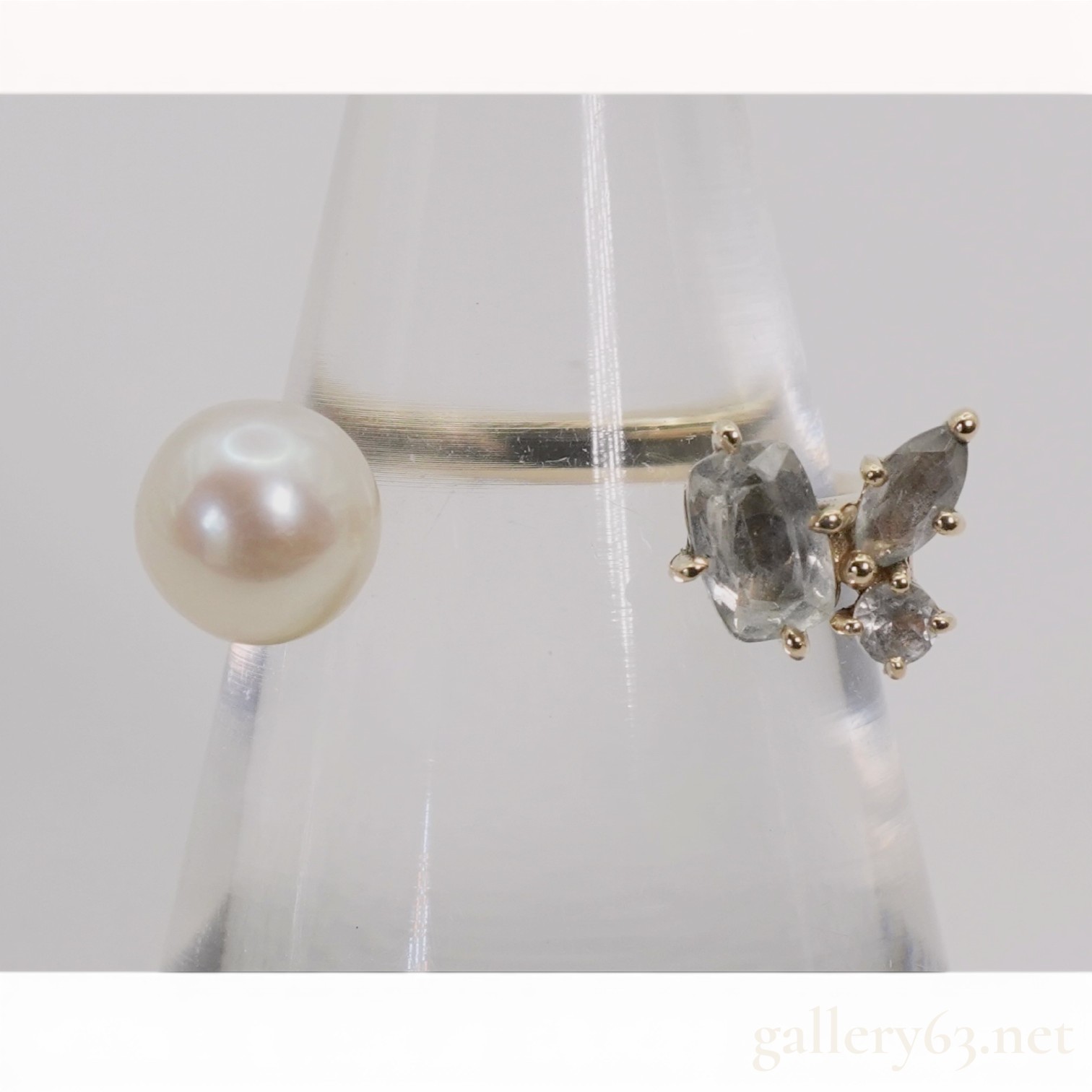 4C 10 Karat Yellow Gold Pearl and Gemstone Bypass Ring