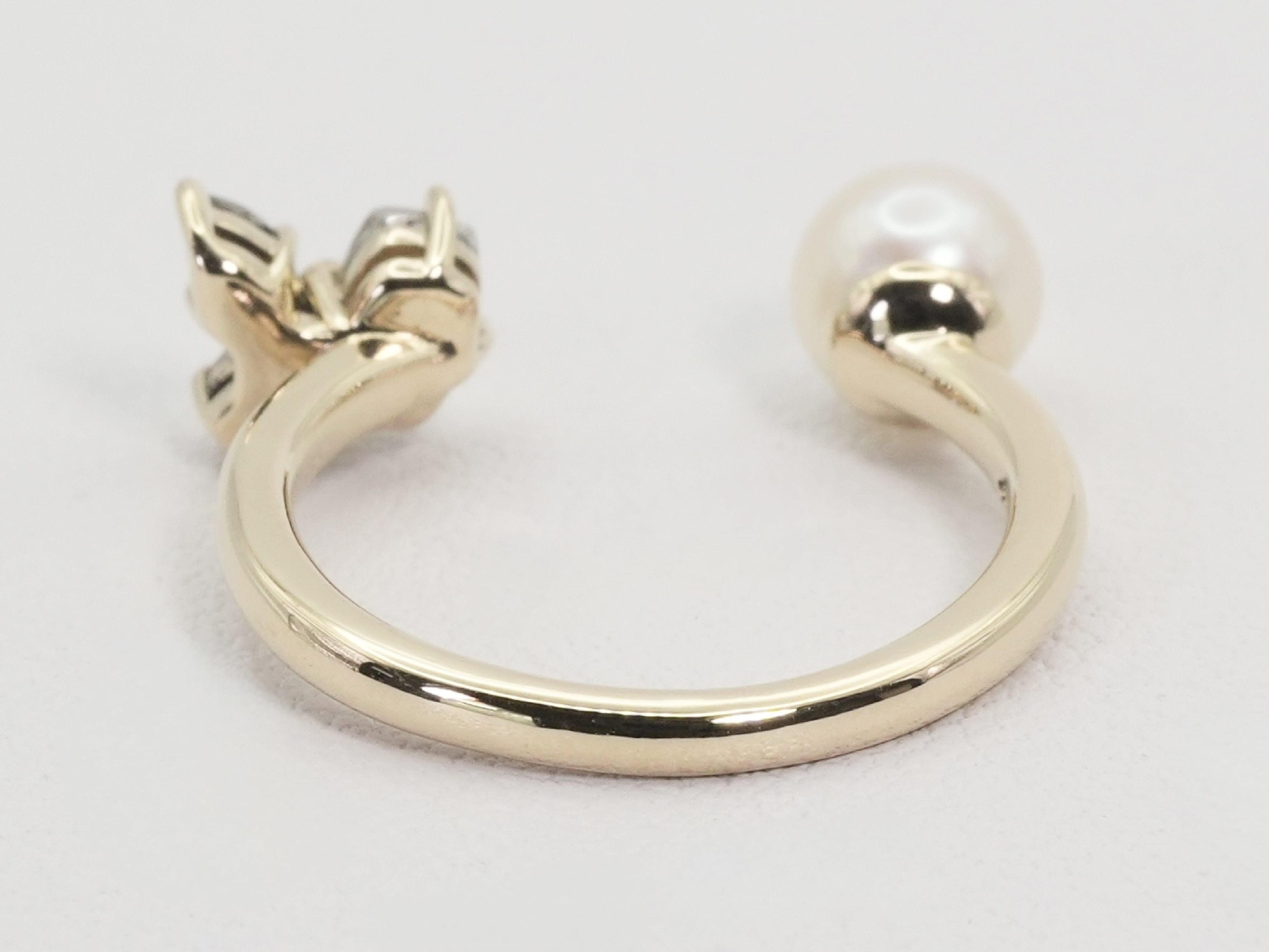4C 10 Karat Yellow Gold Pearl and Gemstone Bypass Ring