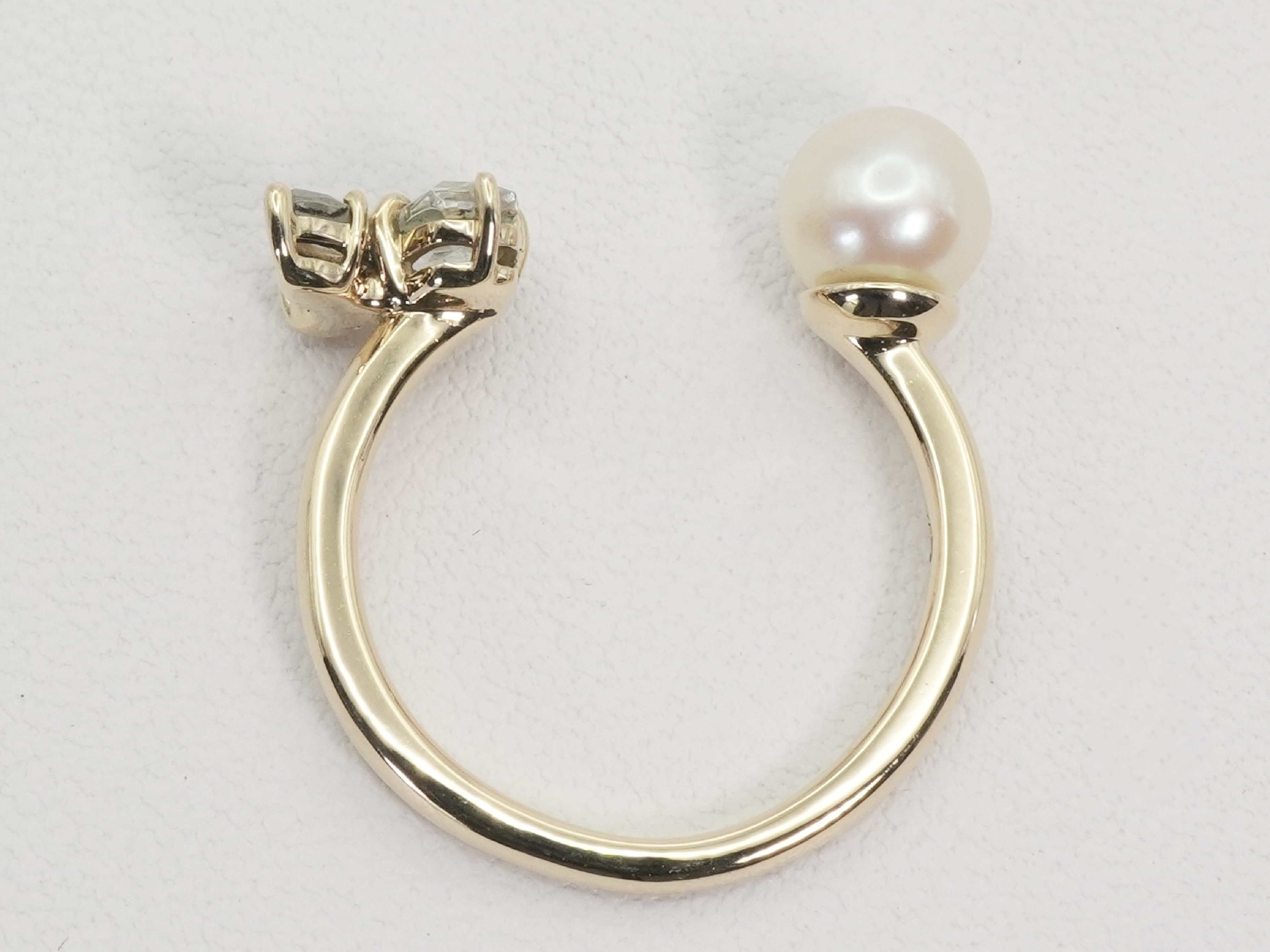 4C 10 Karat Yellow Gold Pearl and Gemstone Bypass Ring
