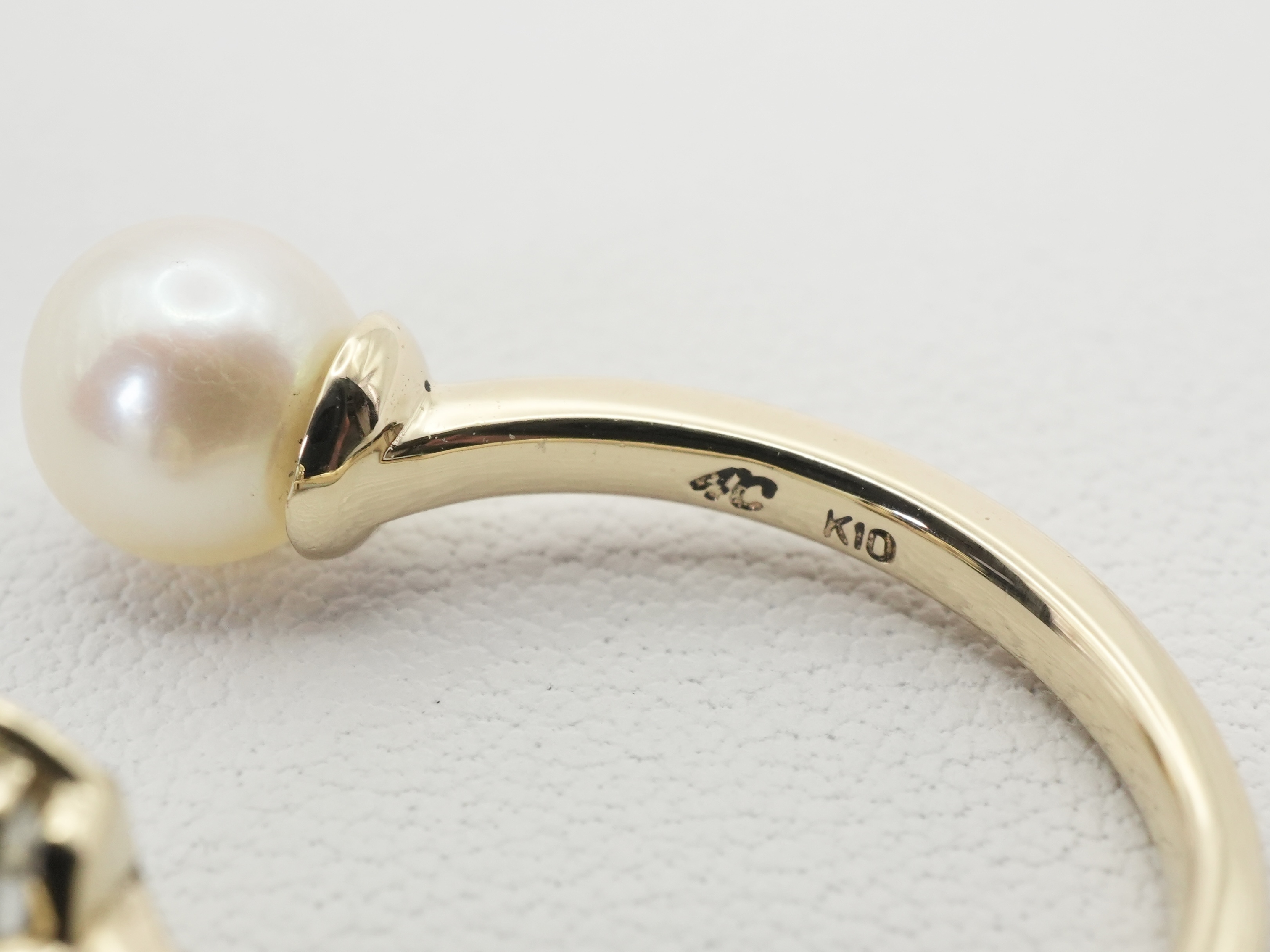 4C 10 Karat Yellow Gold Pearl and Gemstone Bypass Ring