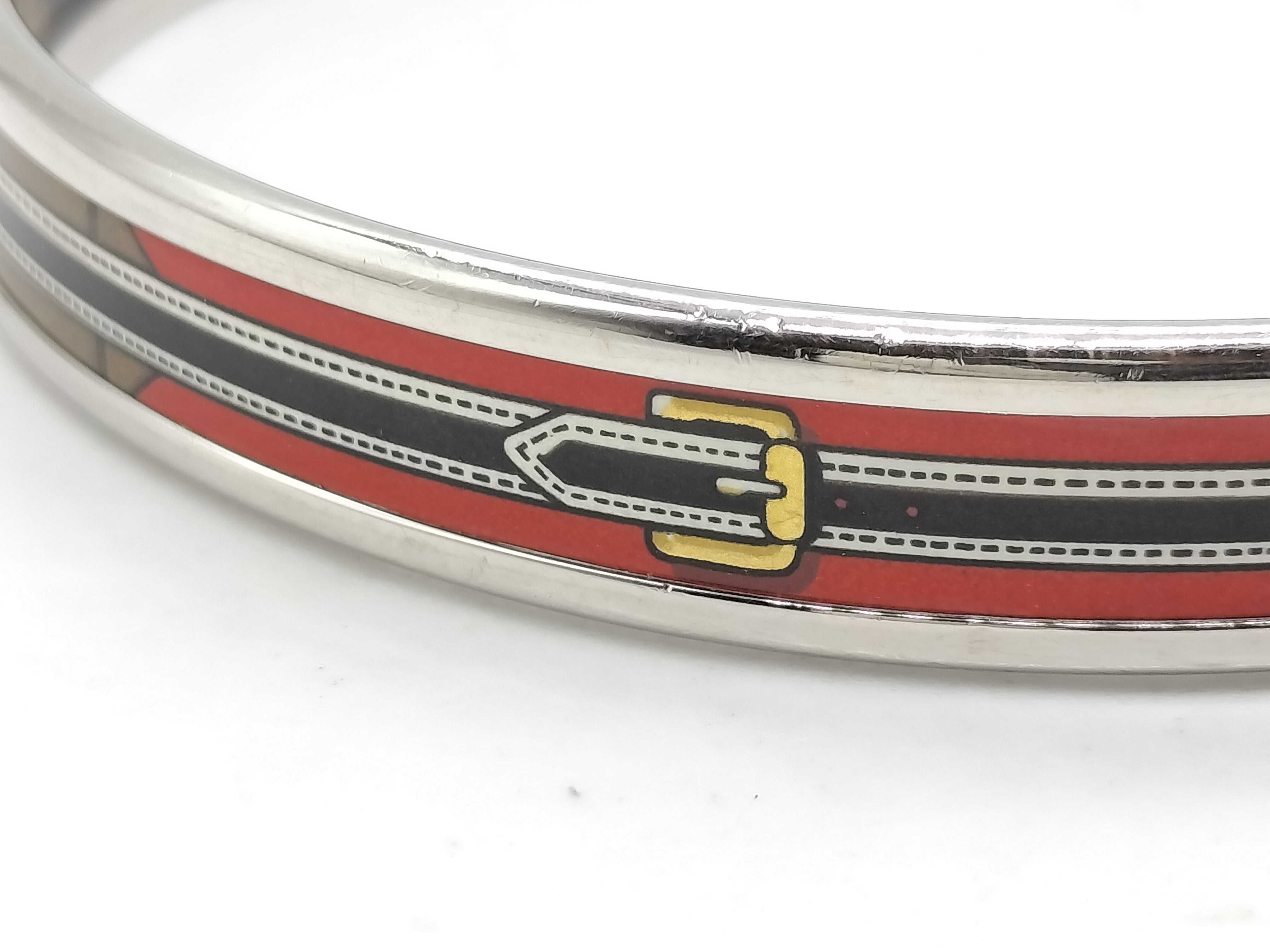 Hermes Narrow Enamel Bangle with Belt and Buckle Motif
