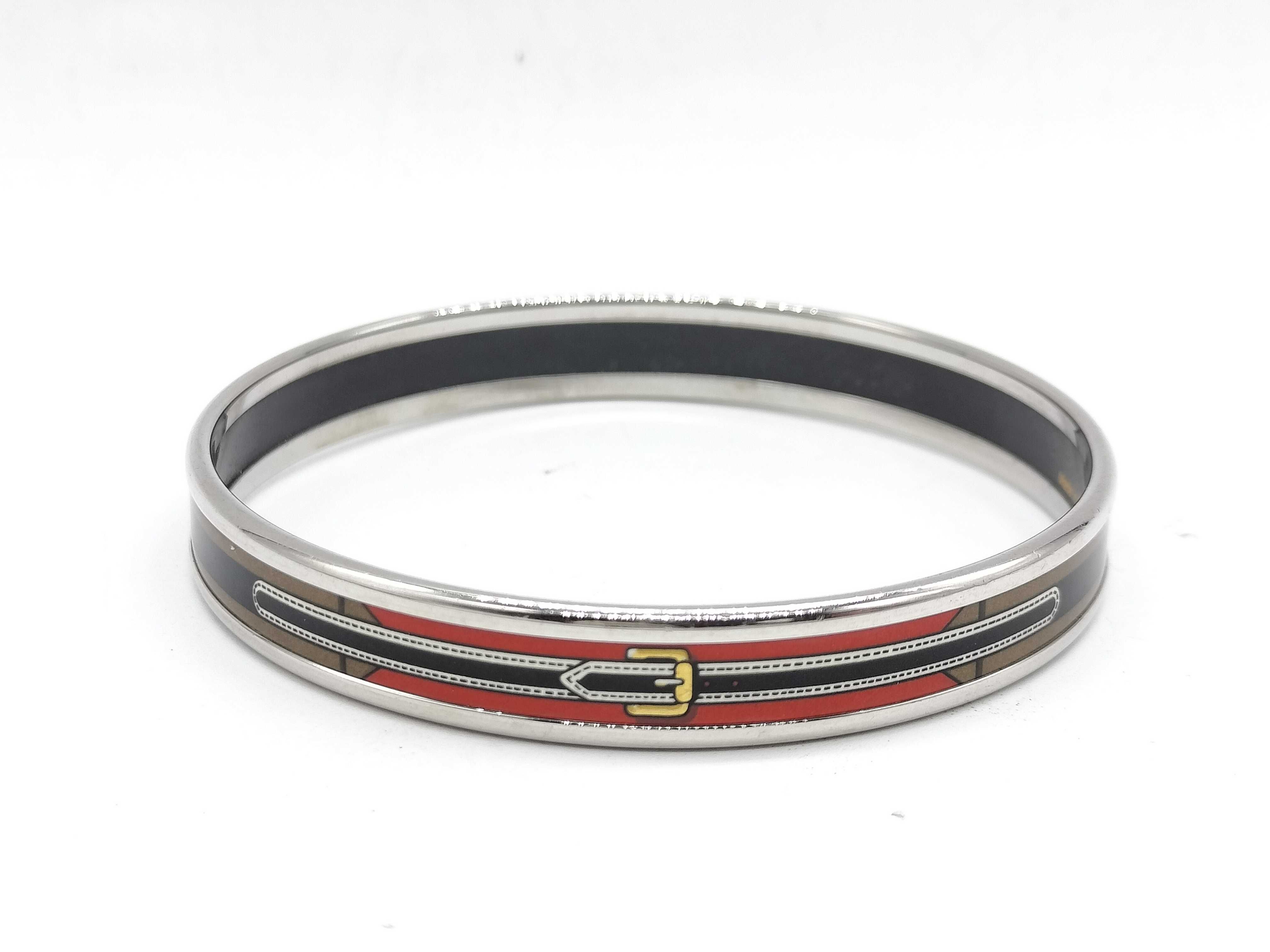 Hermes Narrow Enamel Bangle with Belt and Buckle Motif