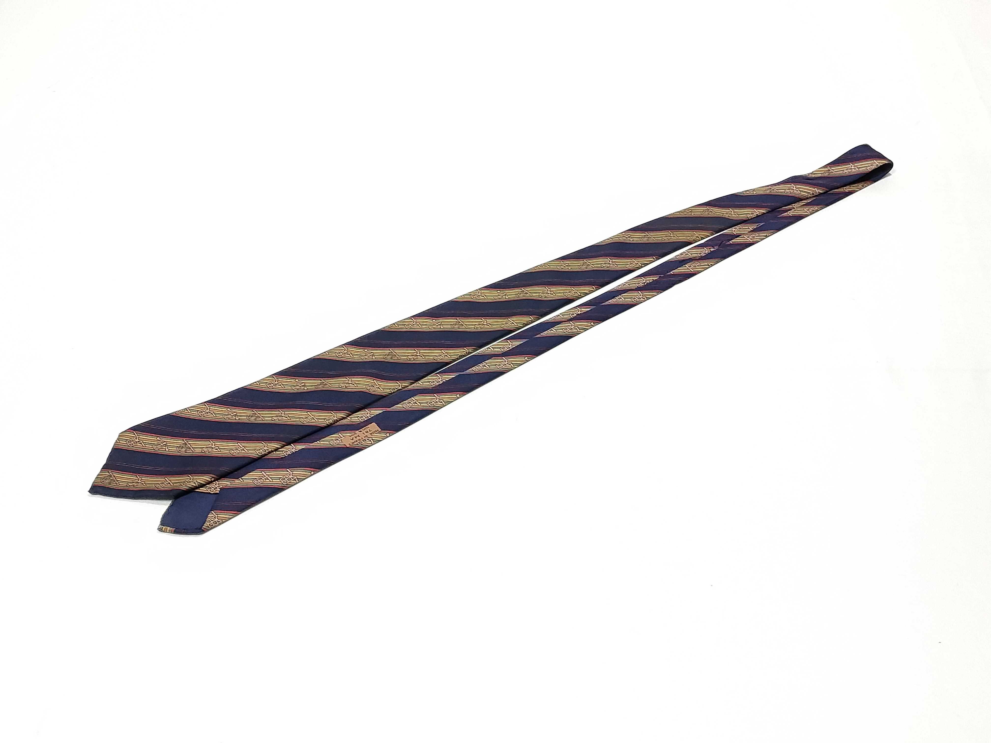 Hermes Navy Blue Silk Equestrian Motif Necktie