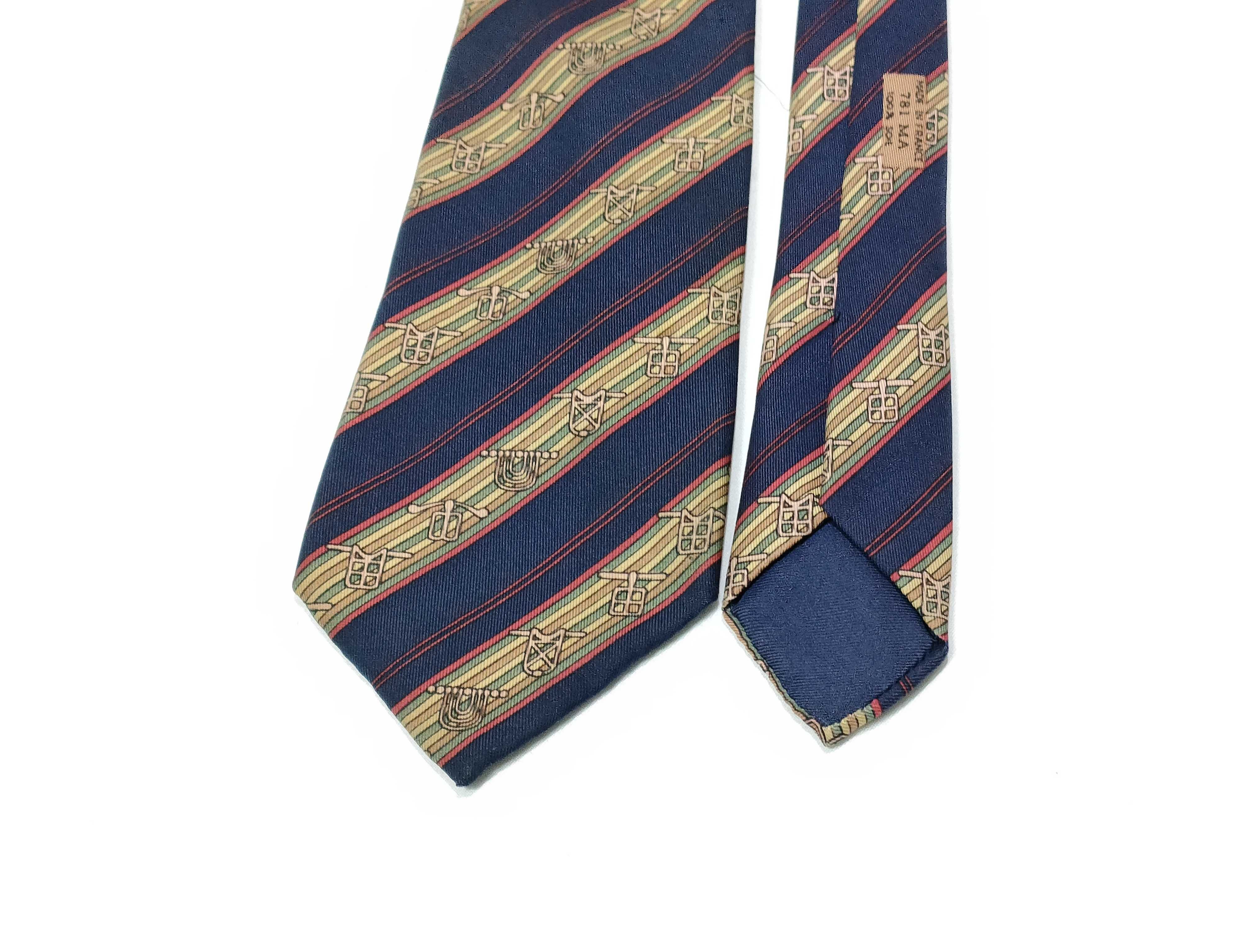 Hermes Navy Blue Silk Equestrian Motif Necktie