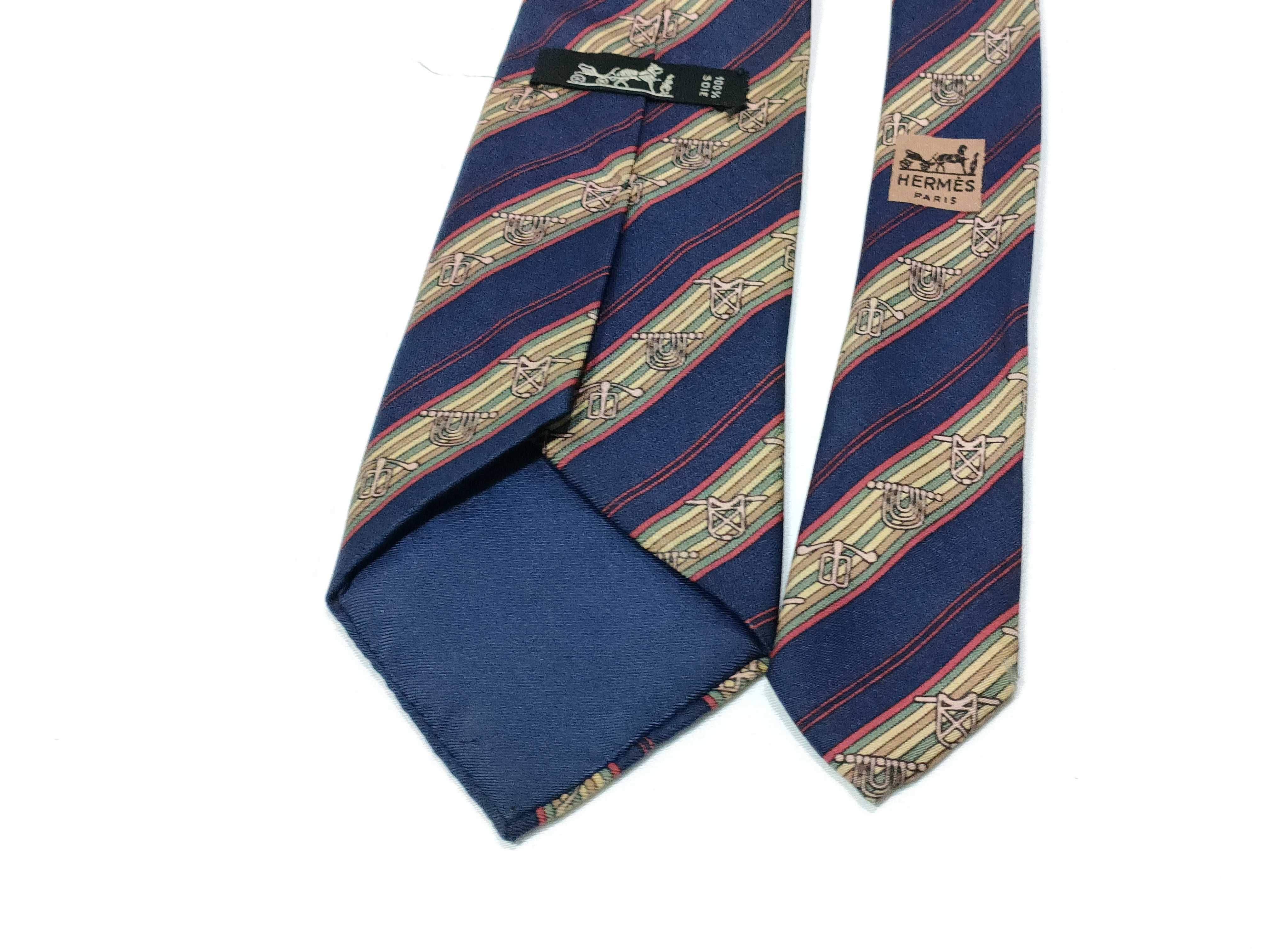 Hermes Navy Blue Silk Equestrian Motif Necktie