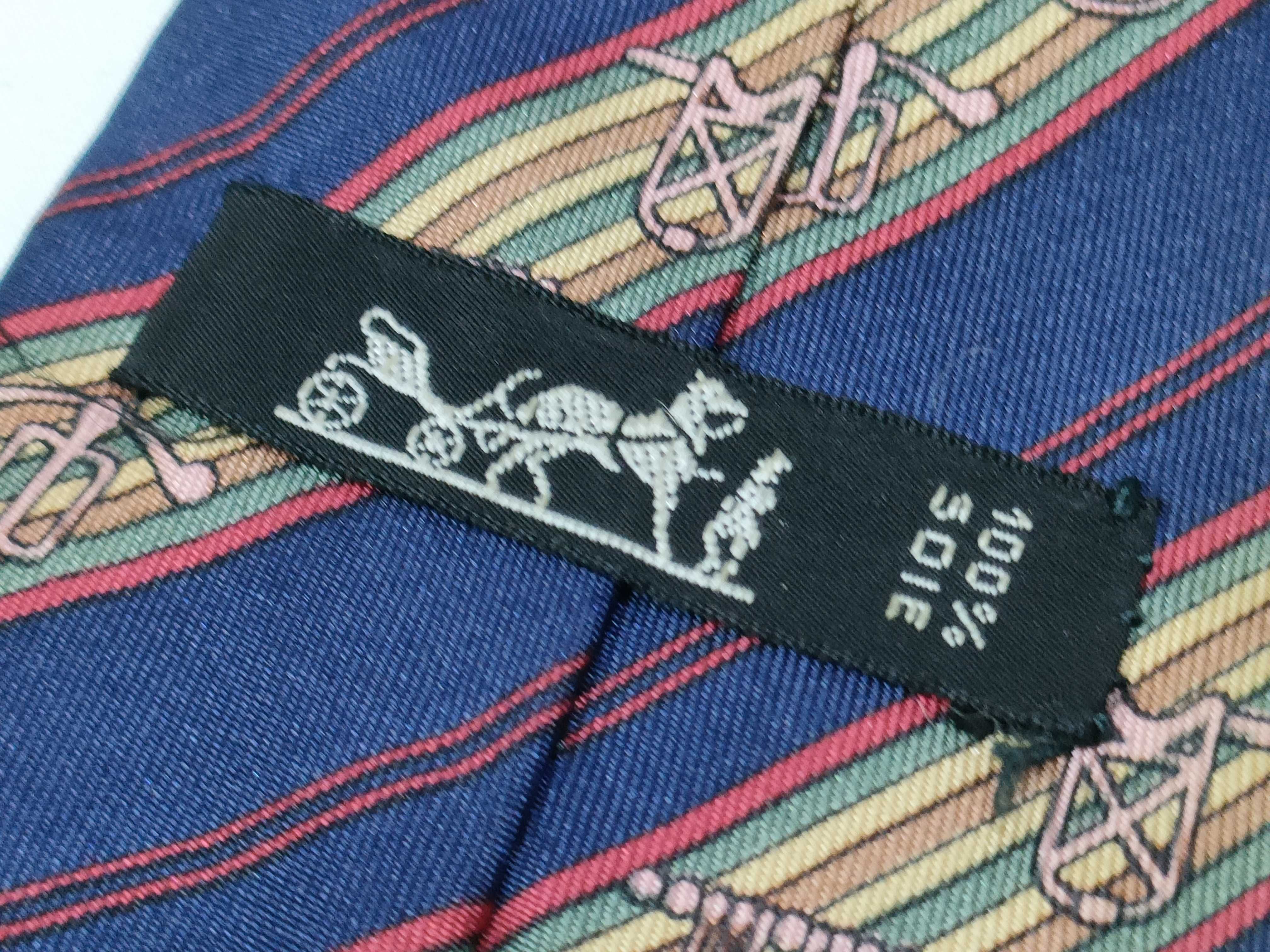 Hermes Navy Blue Silk Equestrian Motif Necktie