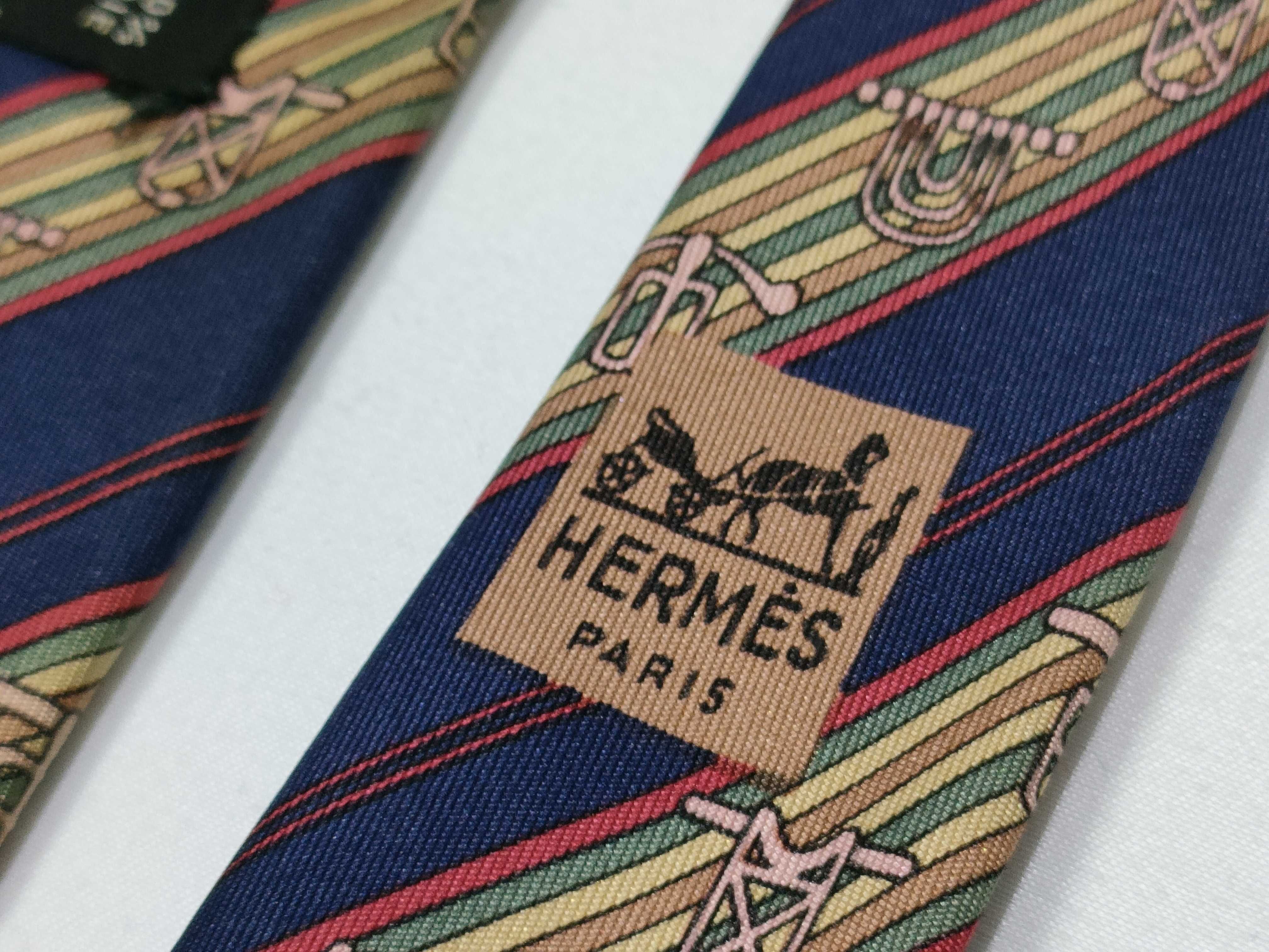 Hermes Navy Blue Silk Equestrian Motif Necktie