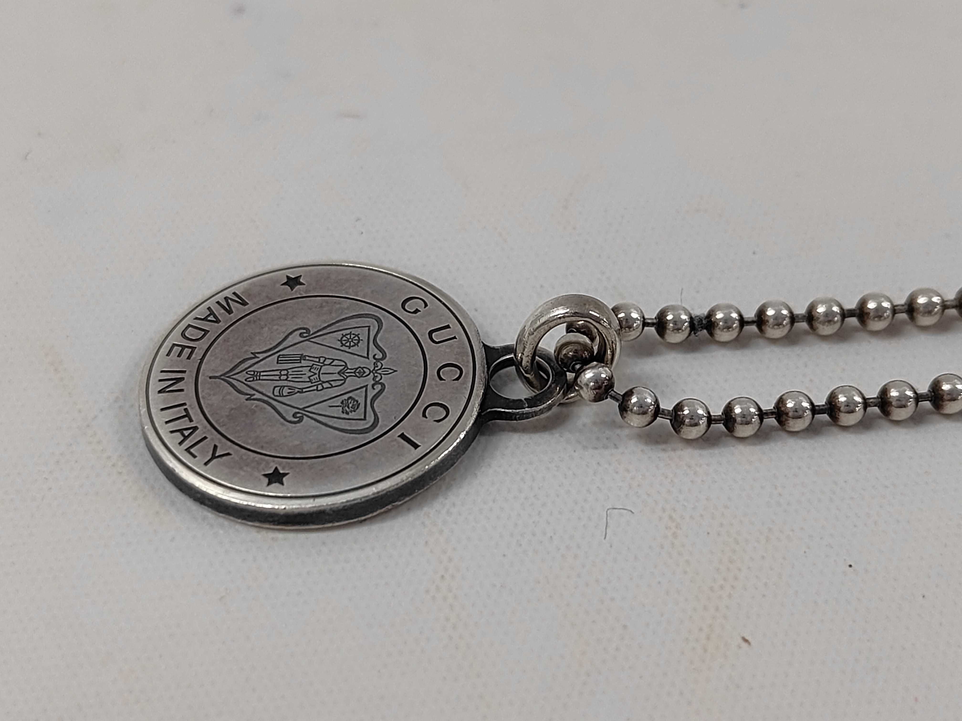 Gucci Sterling Silver Crest Medallion Pendant Necklace with Box