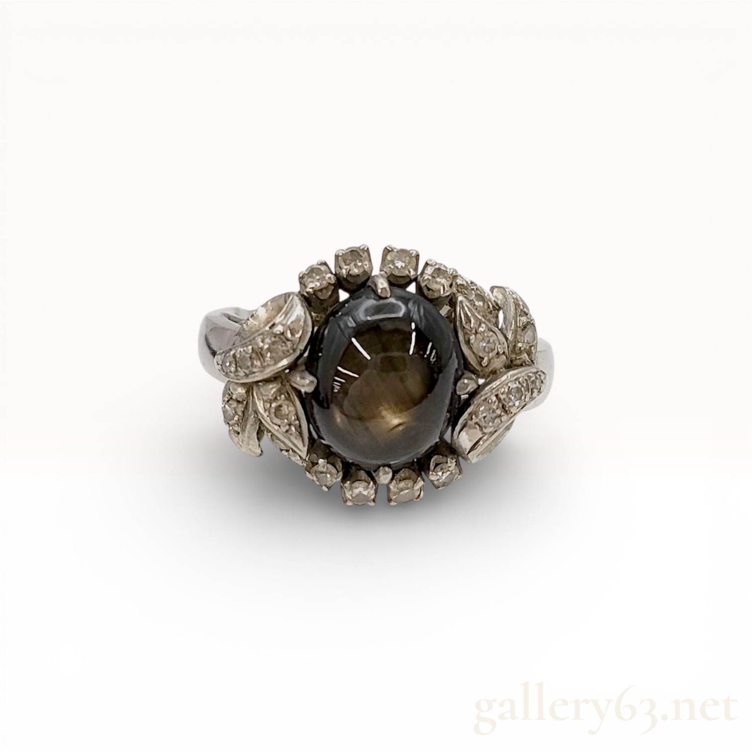 Sterling Silver Black Star Sapphire and Diamond Accent Cocktail Ring