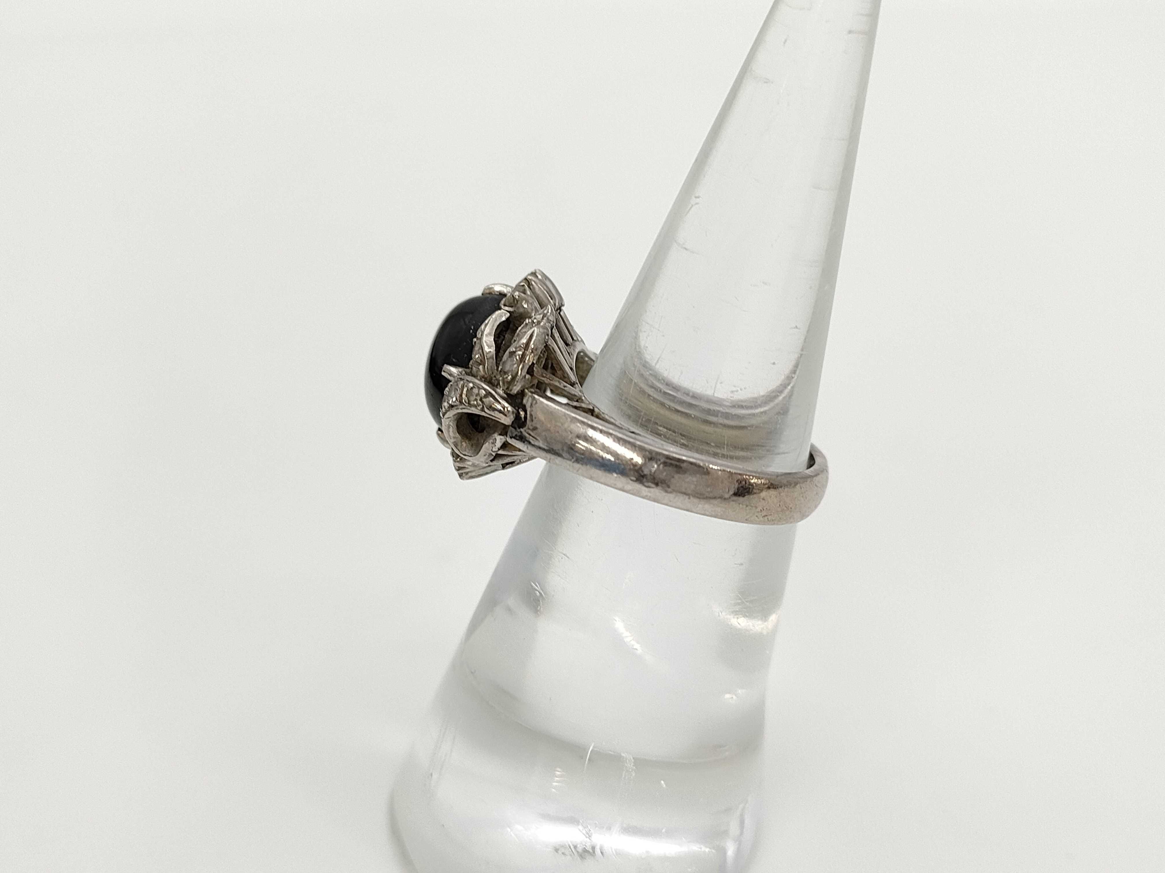 Sterling Silver Black Star Sapphire and Diamond Accent Cocktail Ring