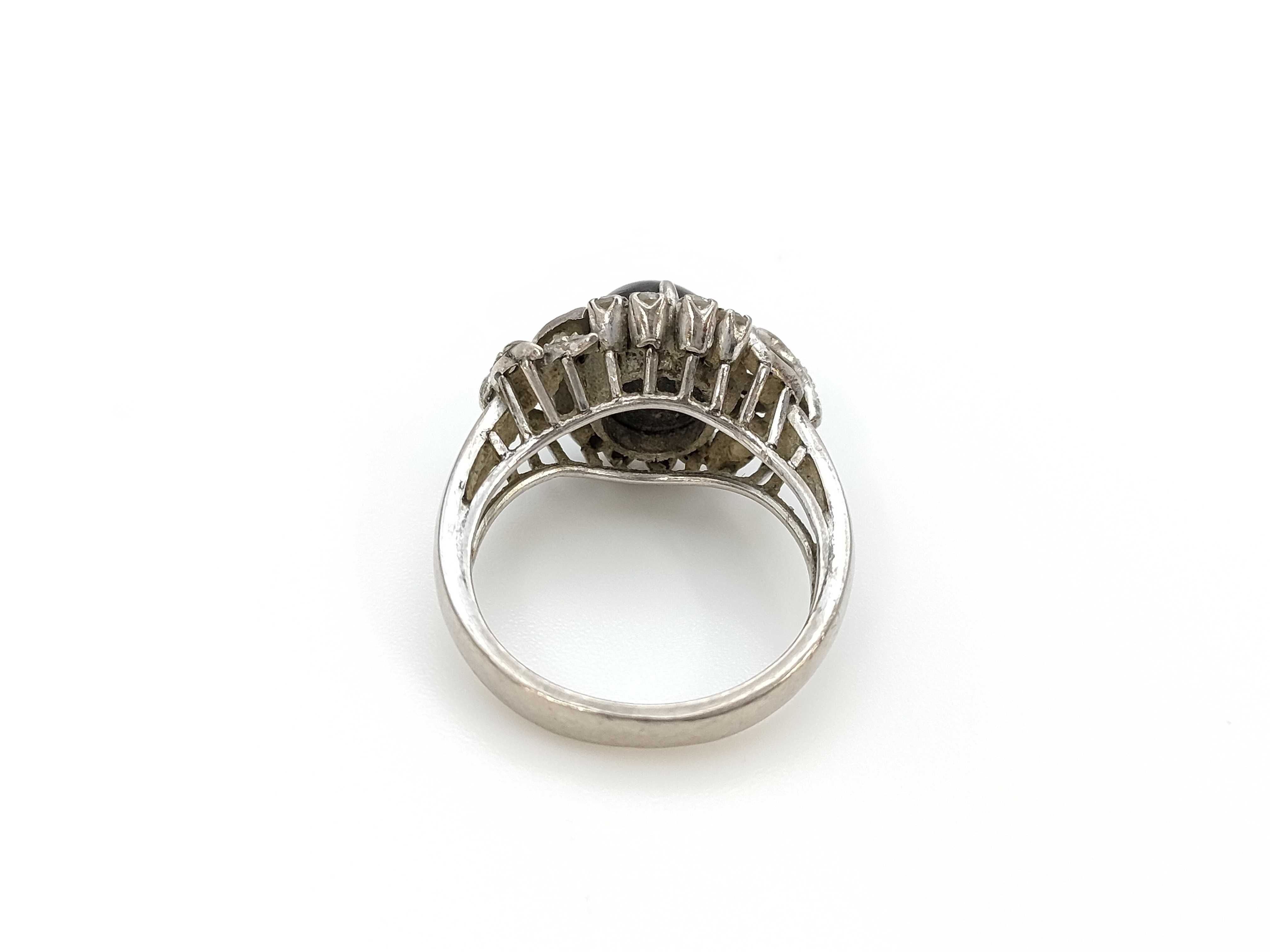 Sterling Silver Black Star Sapphire and Diamond Accent Cocktail Ring