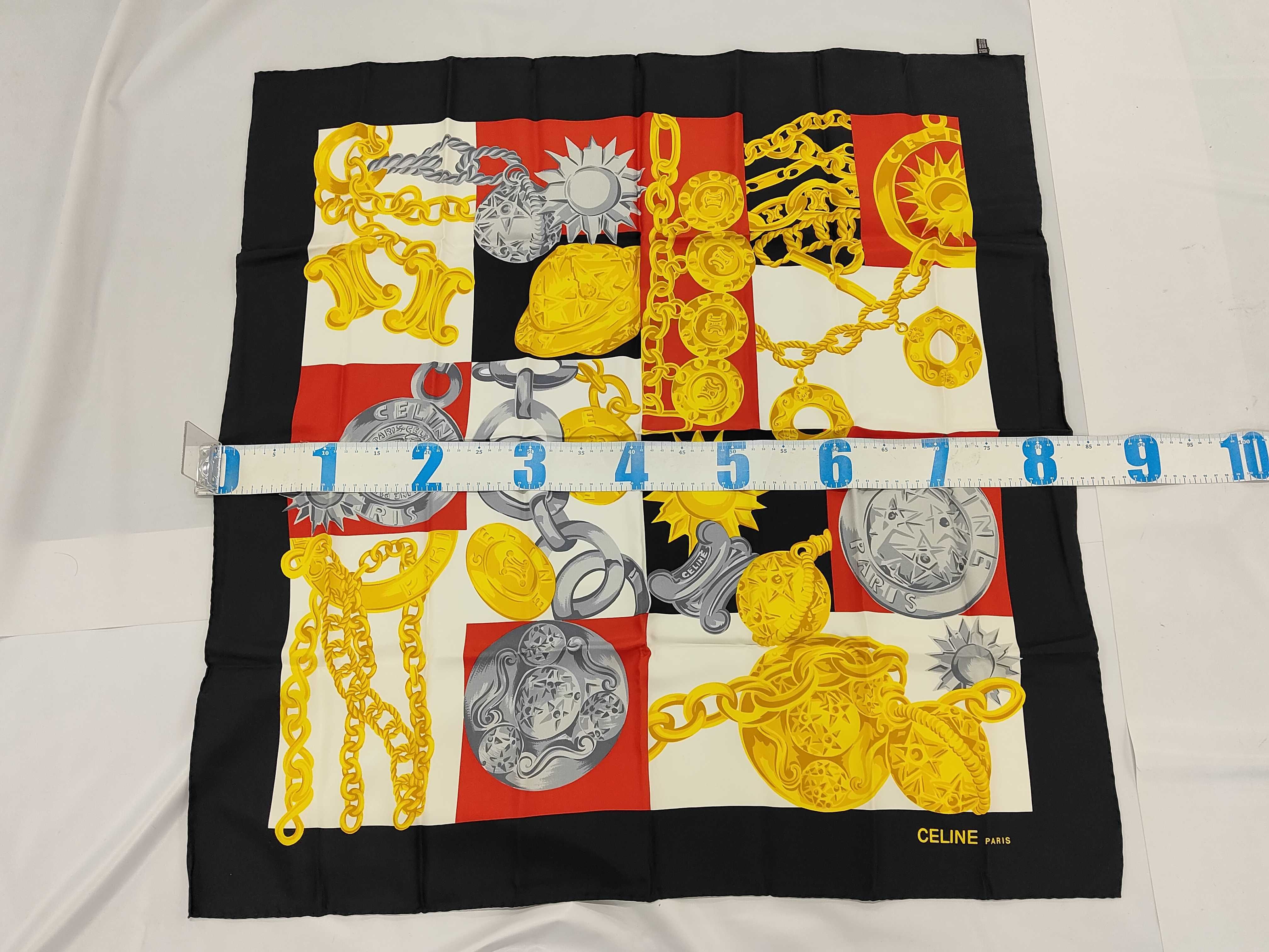 Celine Paris Vintage Silk Scarf with Chain and Medallion Motif