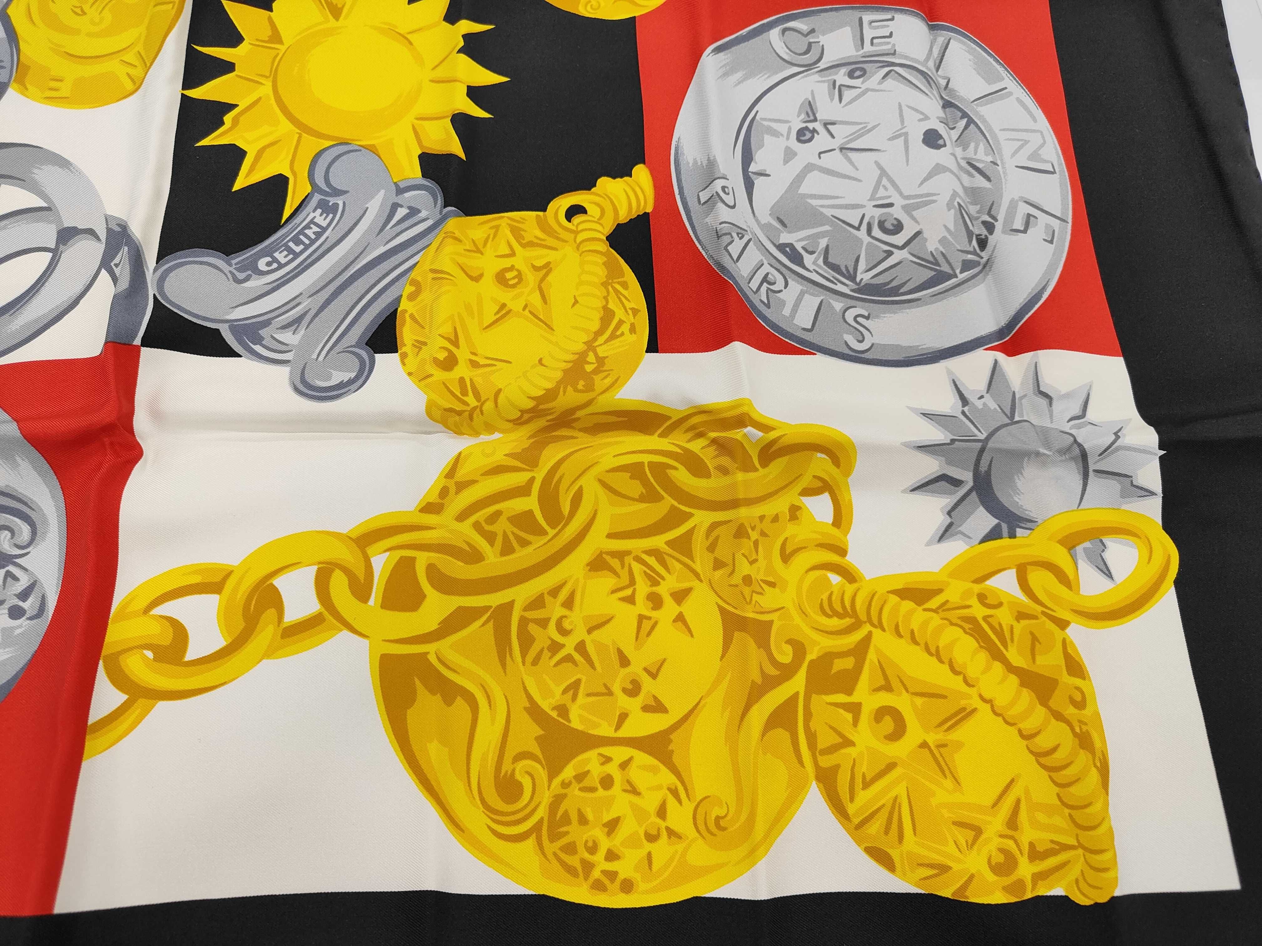 Celine Paris Vintage Silk Scarf with Chain and Medallion Motif