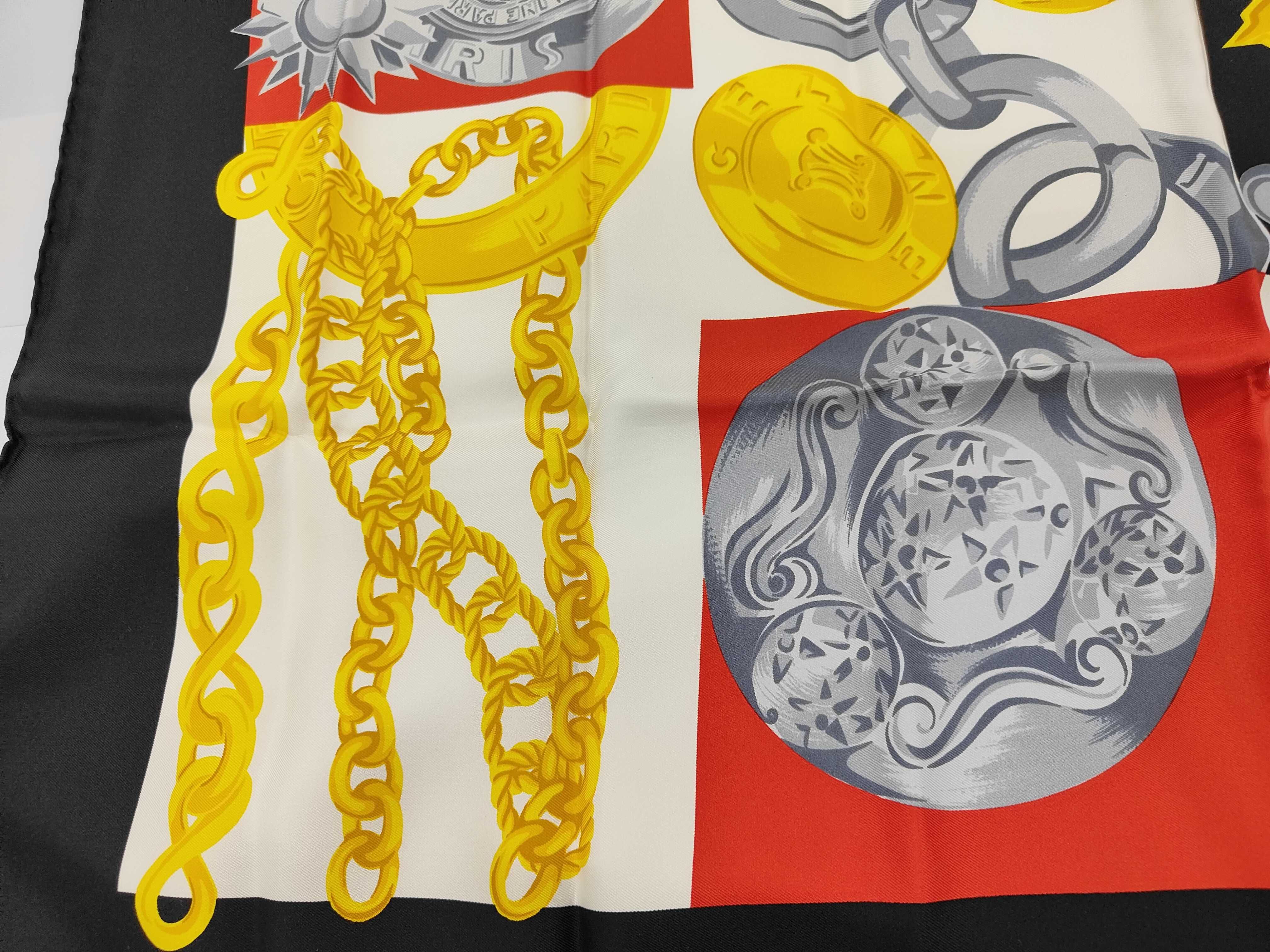 Celine Paris Vintage Silk Scarf with Chain and Medallion Motif