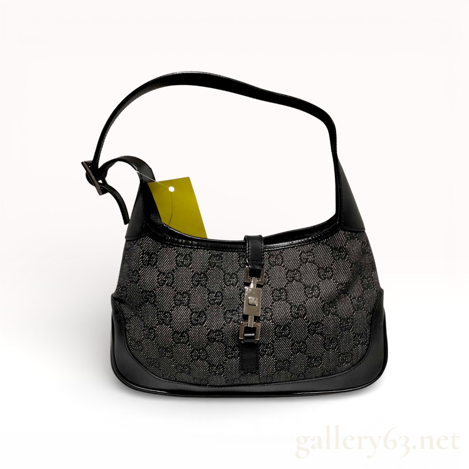 Gucci Jackie Black Monogram Denim Canvas and Leather Shoulder Bag