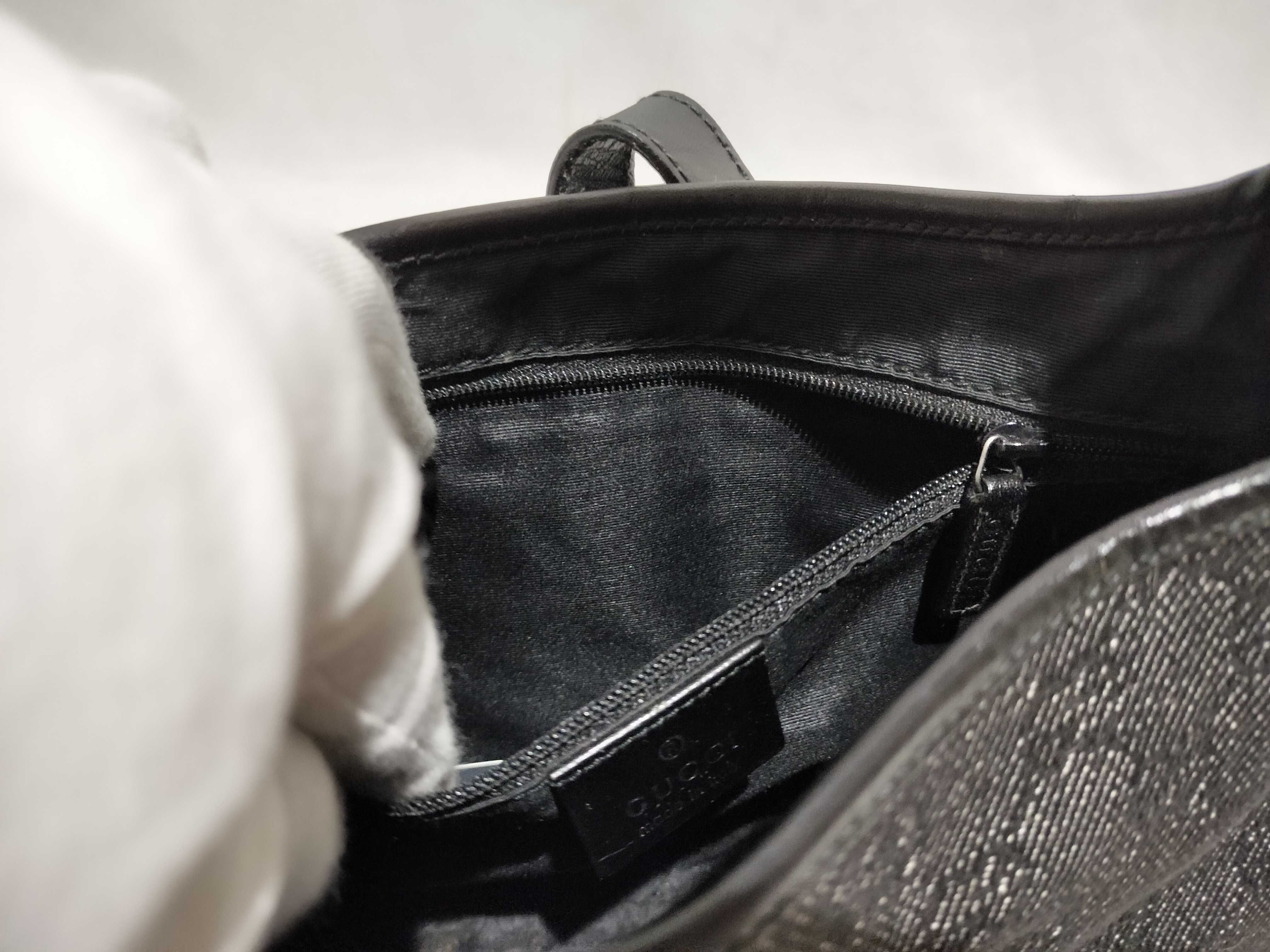 Gucci Jackie Black Monogram Denim Canvas and Leather Shoulder Bag