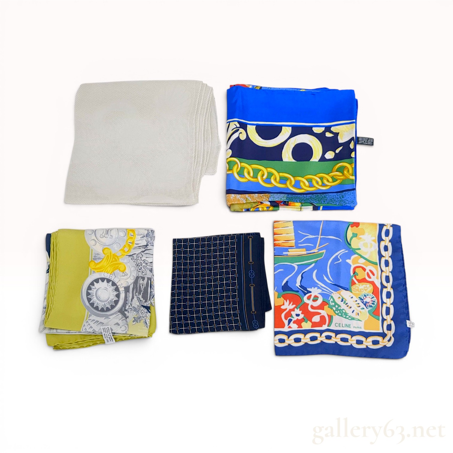A Group of Five Celine Silk Scarves