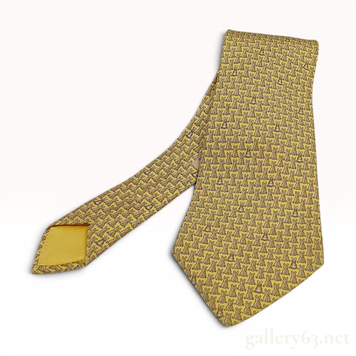 Hermes Silk Rabbit Motif Pattern 7900 MA Yellow Necktie