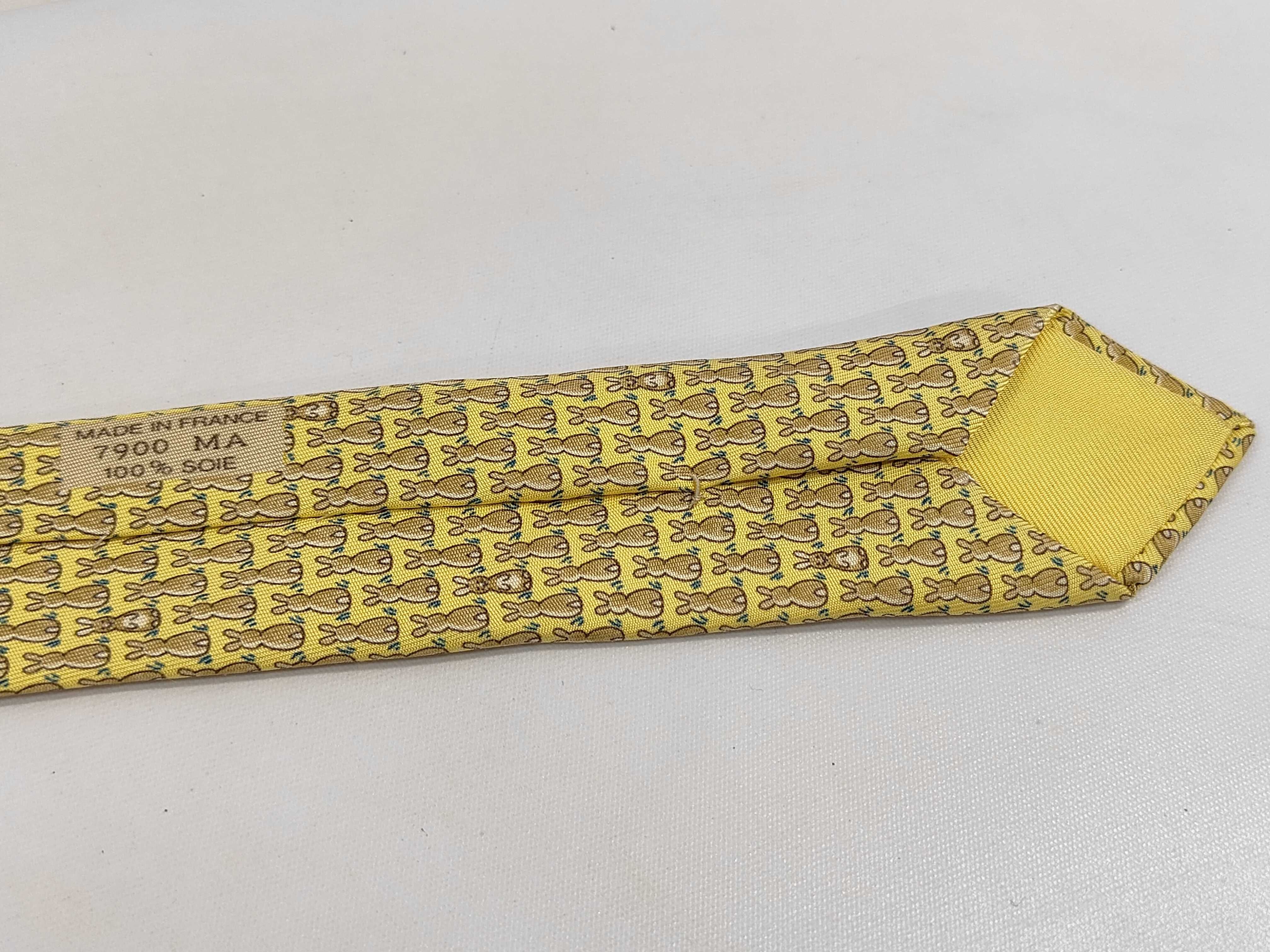 Hermes Silk Rabbit Motif Pattern 7900 MA Yellow Necktie