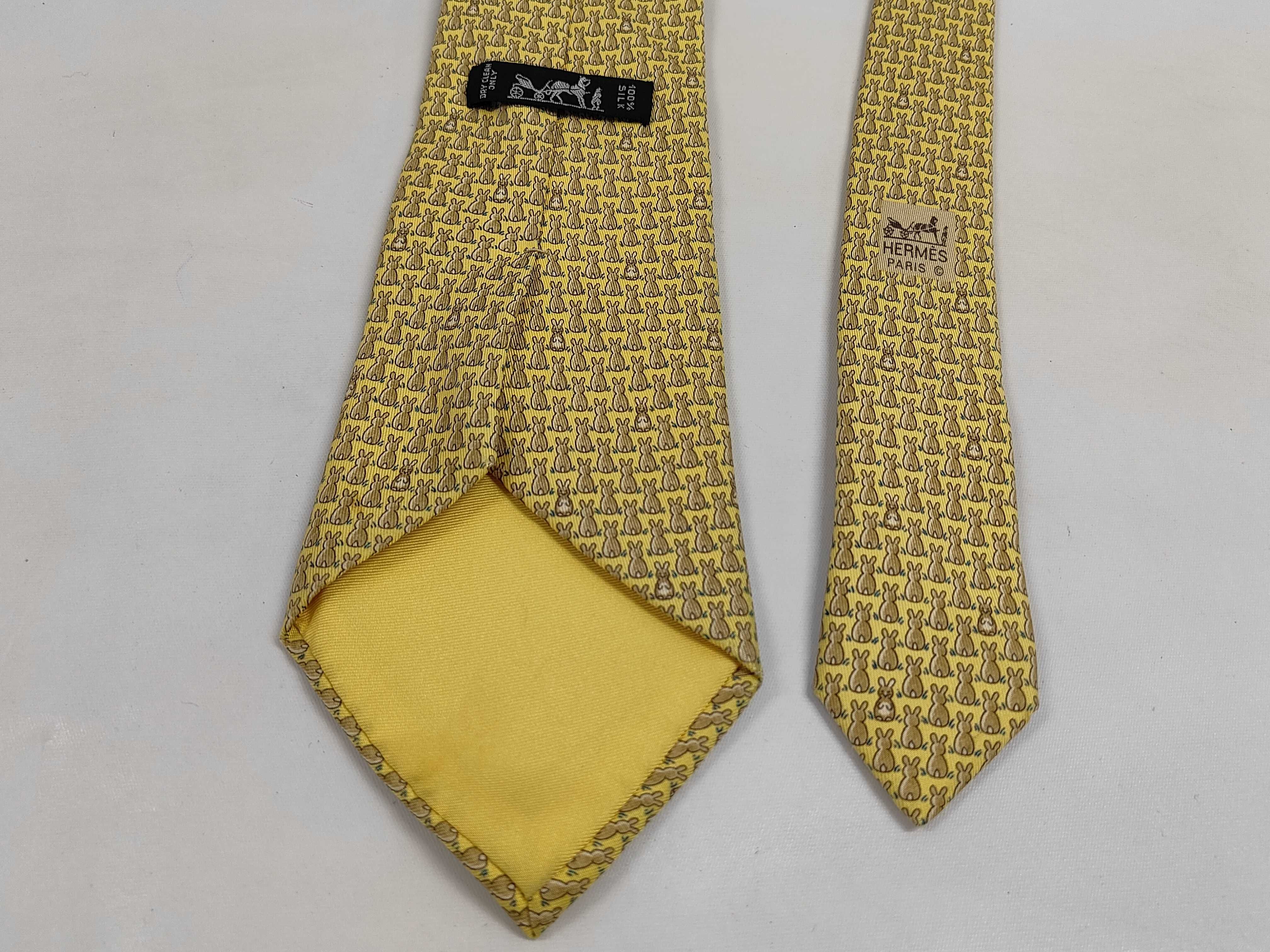 Hermes Silk Rabbit Motif Pattern 7900 MA Yellow Necktie
