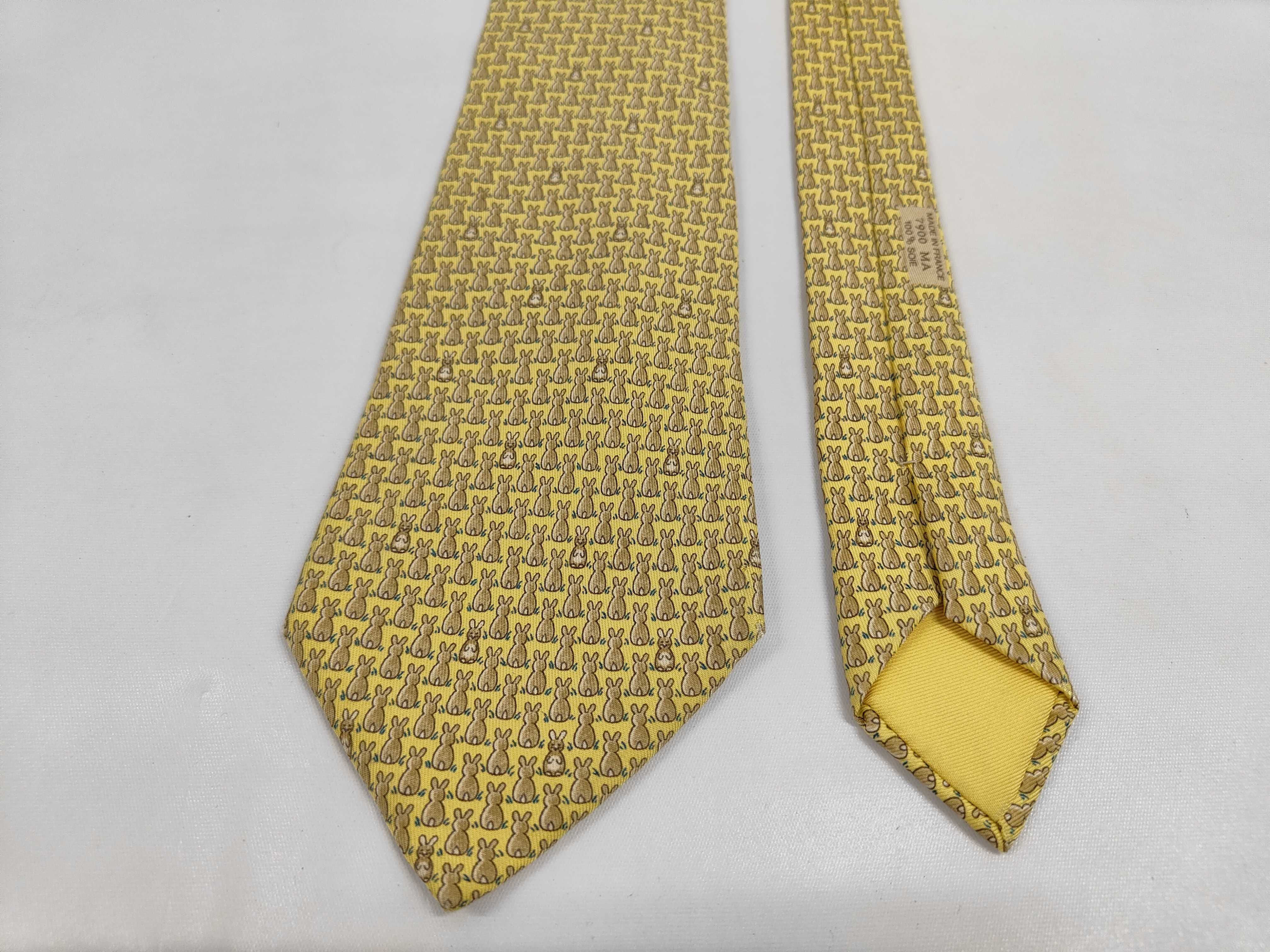 Hermes Silk Rabbit Motif Pattern 7900 MA Yellow Necktie