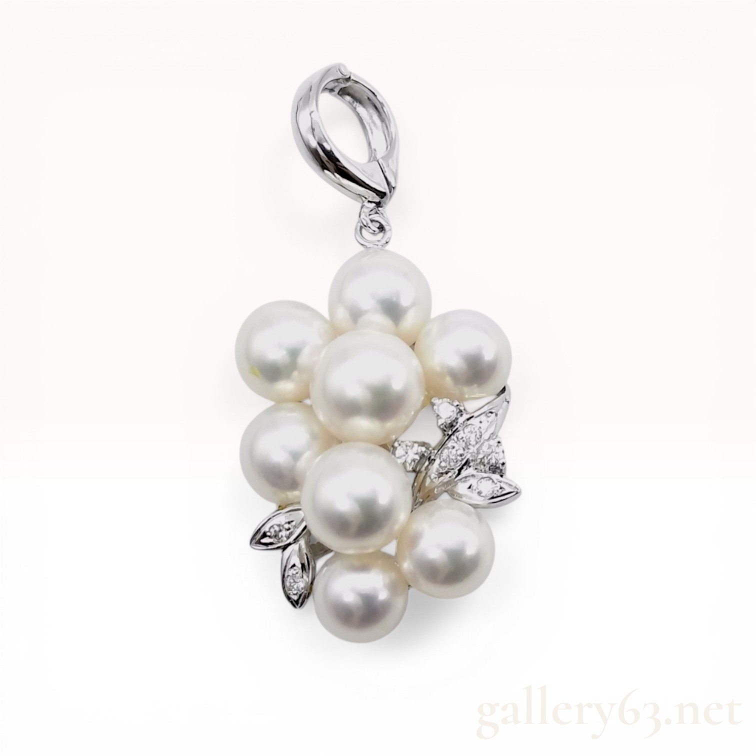 Cultured Pearl and Diamond Grape Motif Cluster Pendant Enhancer in 14 Karat White Gold