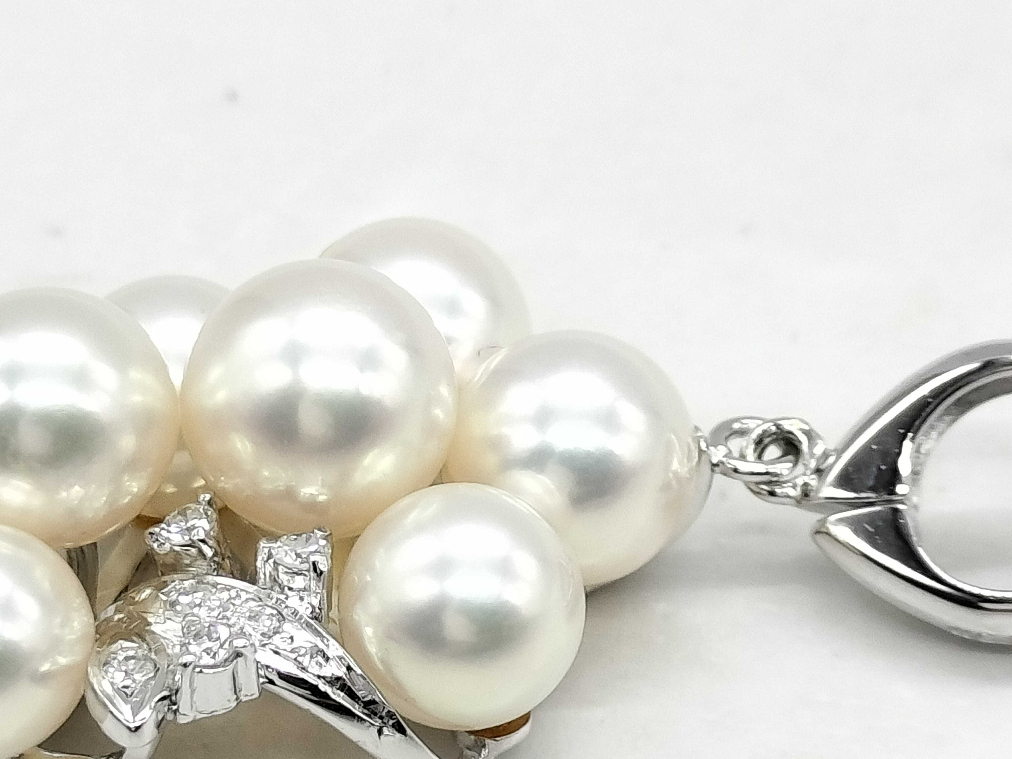 Cultured Pearl and Diamond Grape Motif Cluster Pendant Enhancer in 14 Karat White Gold