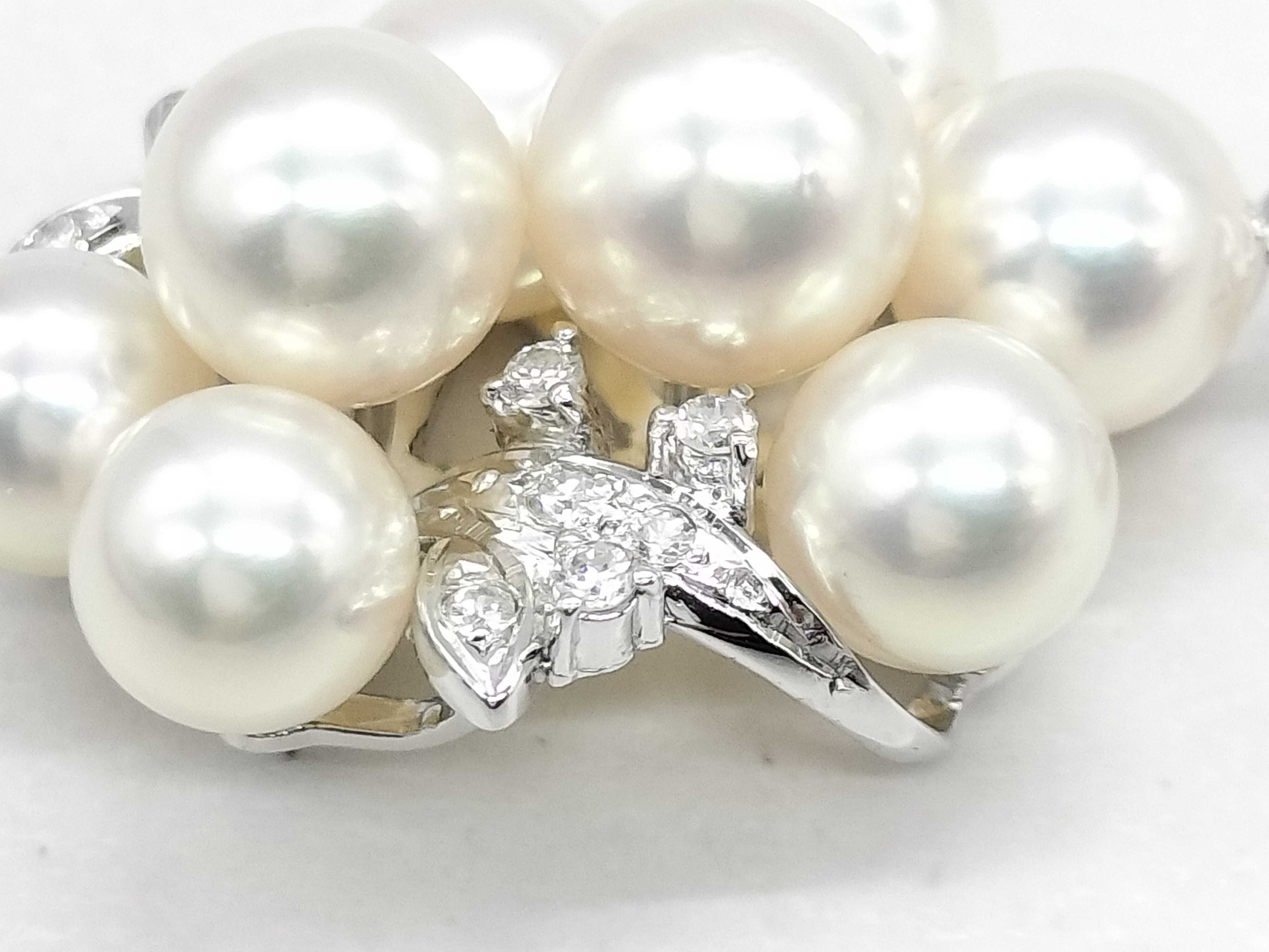 Cultured Pearl and Diamond Grape Motif Cluster Pendant Enhancer in 14 Karat White Gold