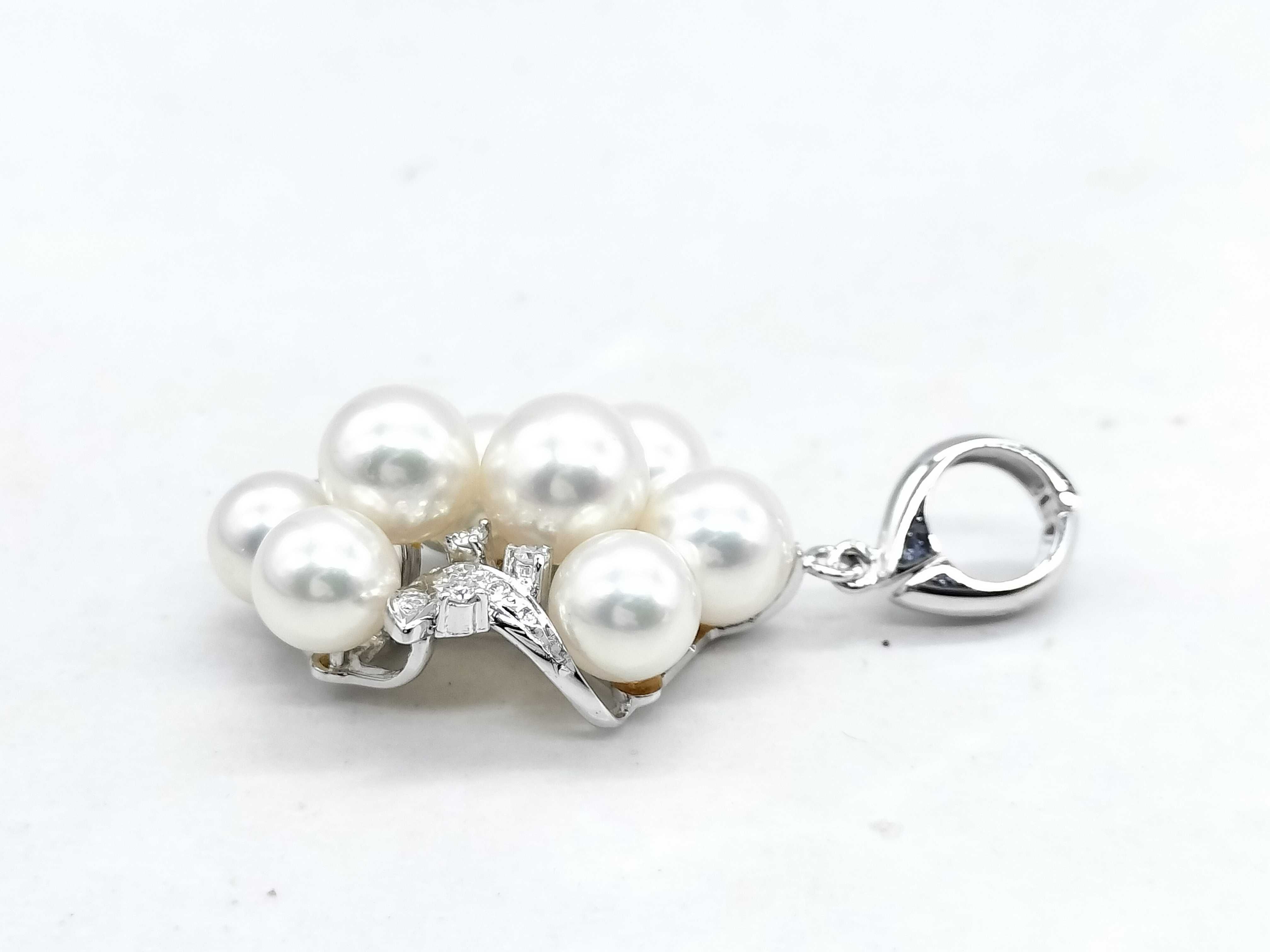Cultured Pearl and Diamond Grape Motif Cluster Pendant Enhancer in 14 Karat White Gold