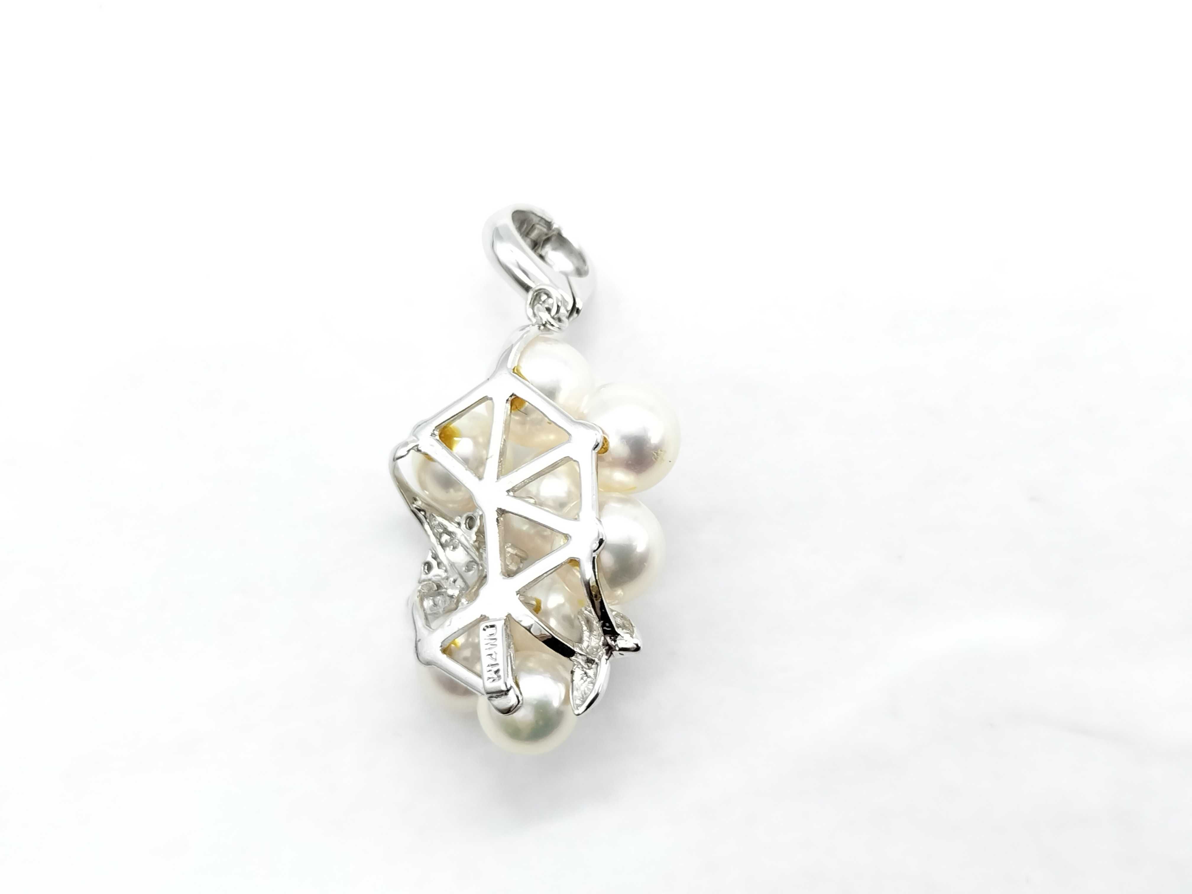 Cultured Pearl and Diamond Grape Motif Cluster Pendant Enhancer in 14 Karat White Gold