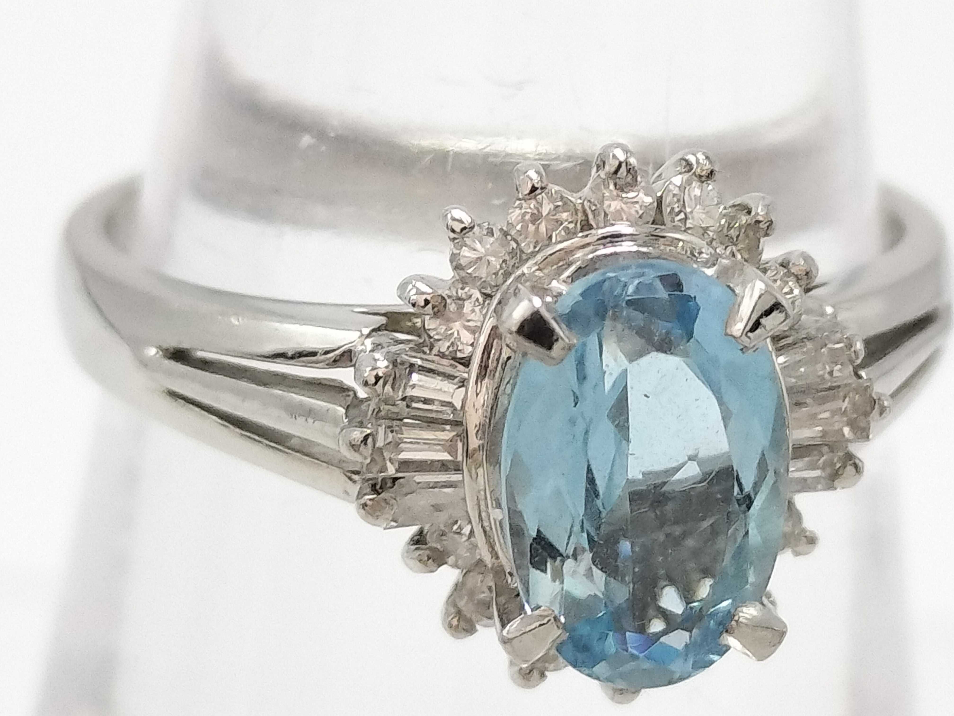 Platinum Oval 1.08ct Blue Topaz and Diamond Halo Ring