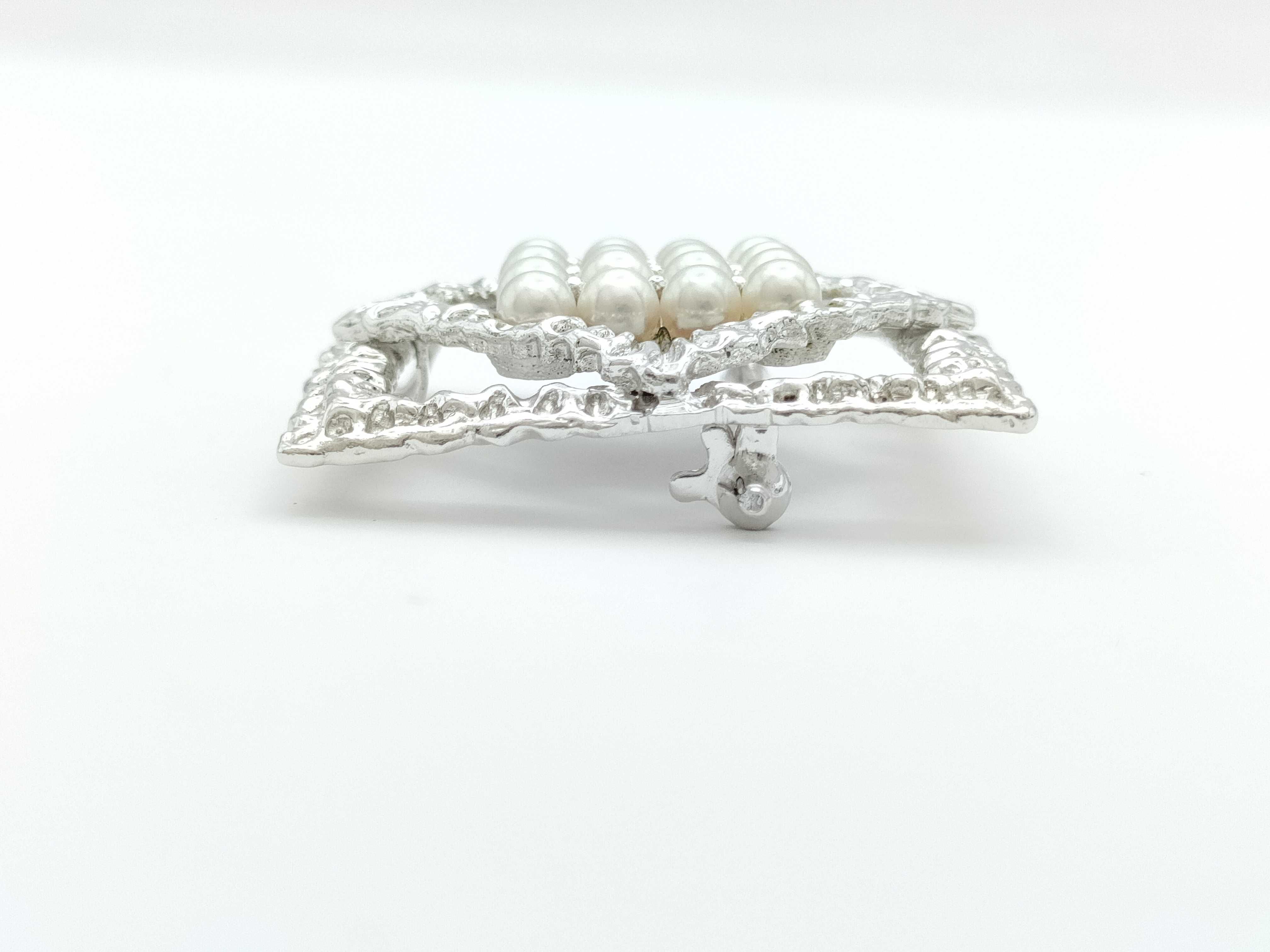 Sterling Silver and Pearl Geometric Openwork Brooch