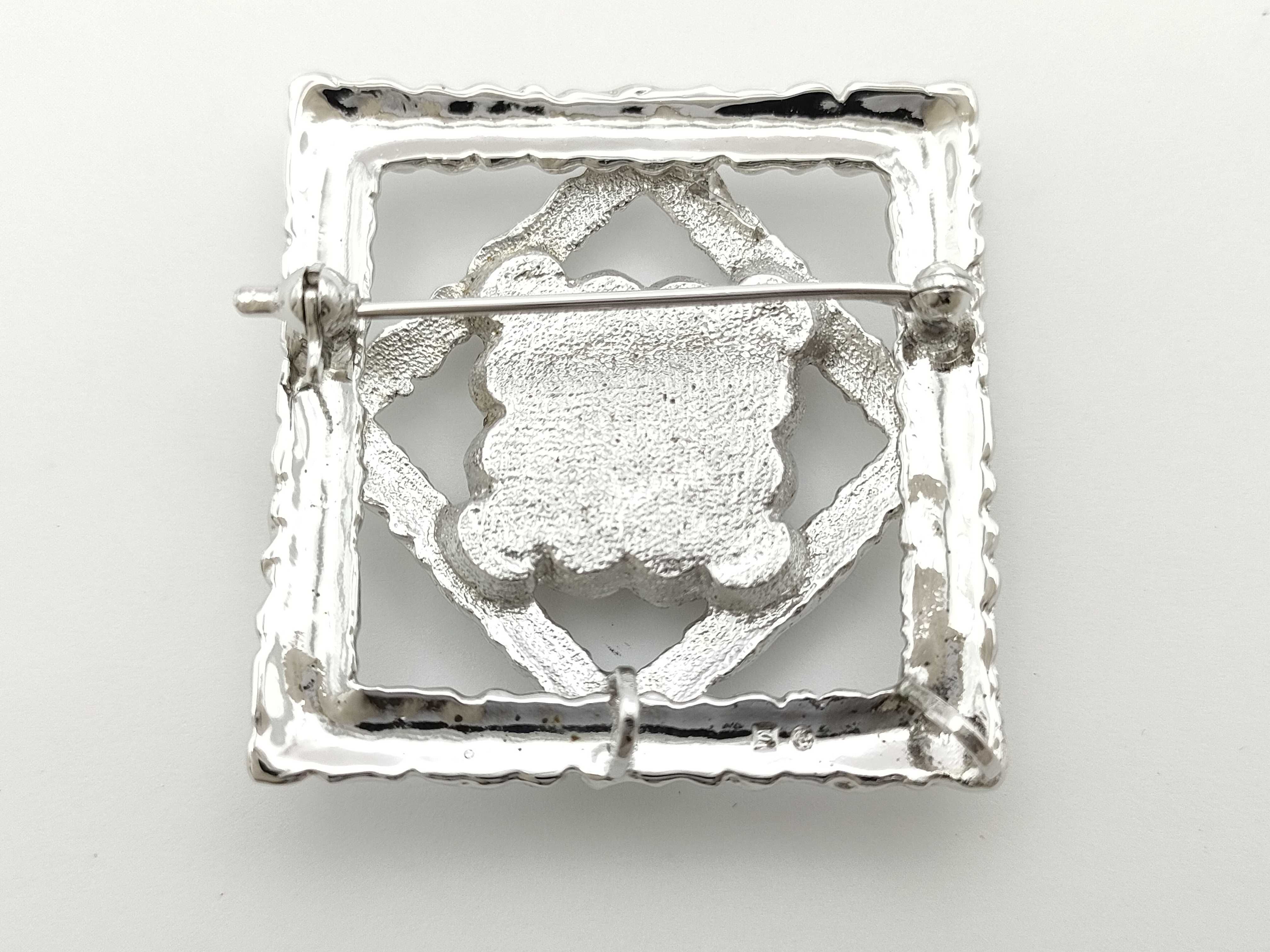Sterling Silver and Pearl Geometric Openwork Brooch