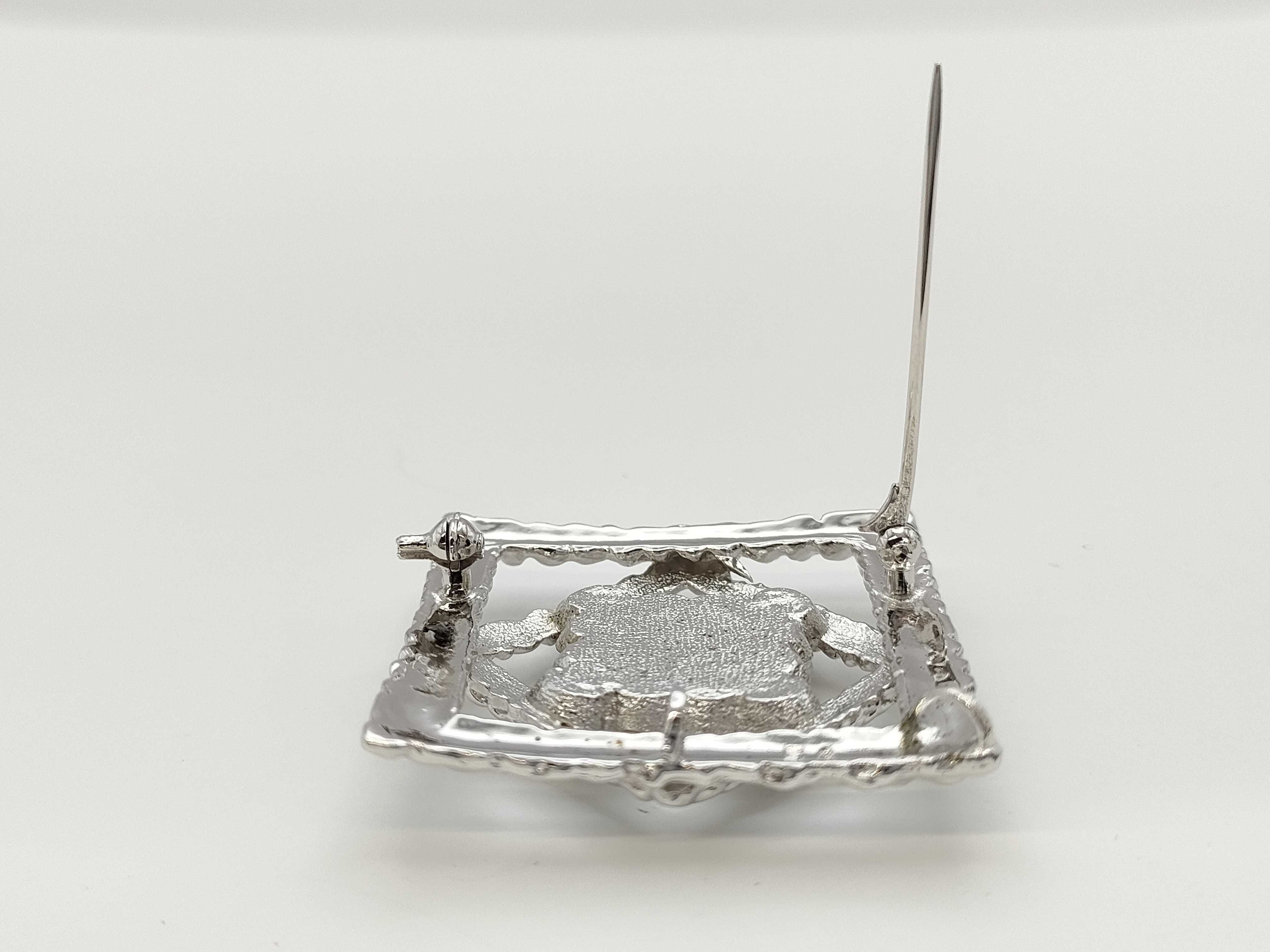 Sterling Silver and Pearl Geometric Openwork Brooch
